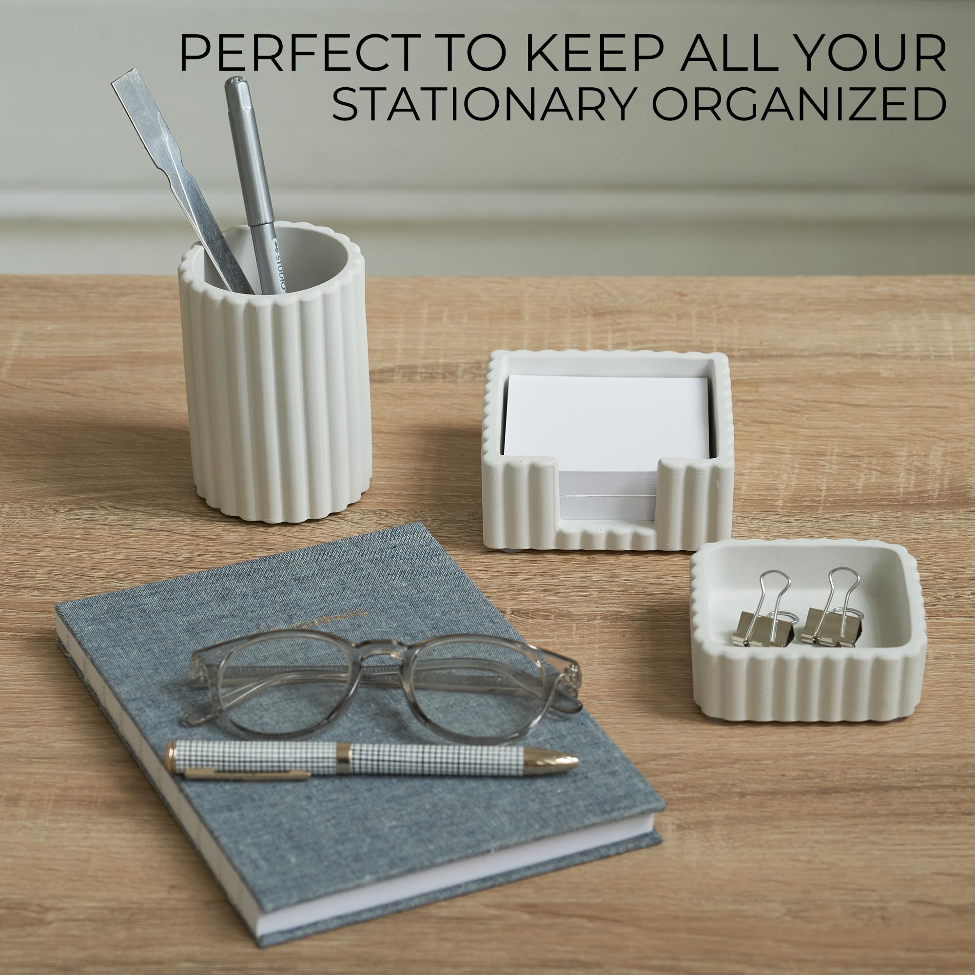 KIBAGA Set di 3 accessori da scrivania estetici moderni, eleganti organizer in cemento per penne e forniture per ufficio, un'aggiunta carina e funzionale all'arredamento del tuo spazio di lavoro