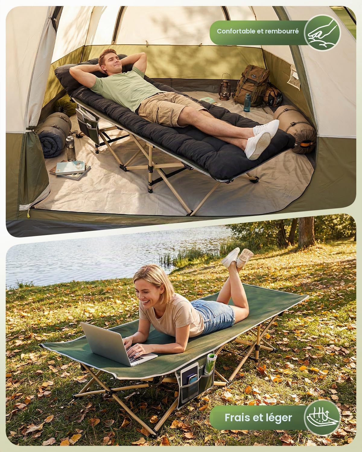 lit de Camp avec Matelas pour Adultes, 71/81cm lit de Camp Pliable 1 Personne Charge Jusqu'à 204 Kg pour Camping, Les Voyages, la Maison, Jardin