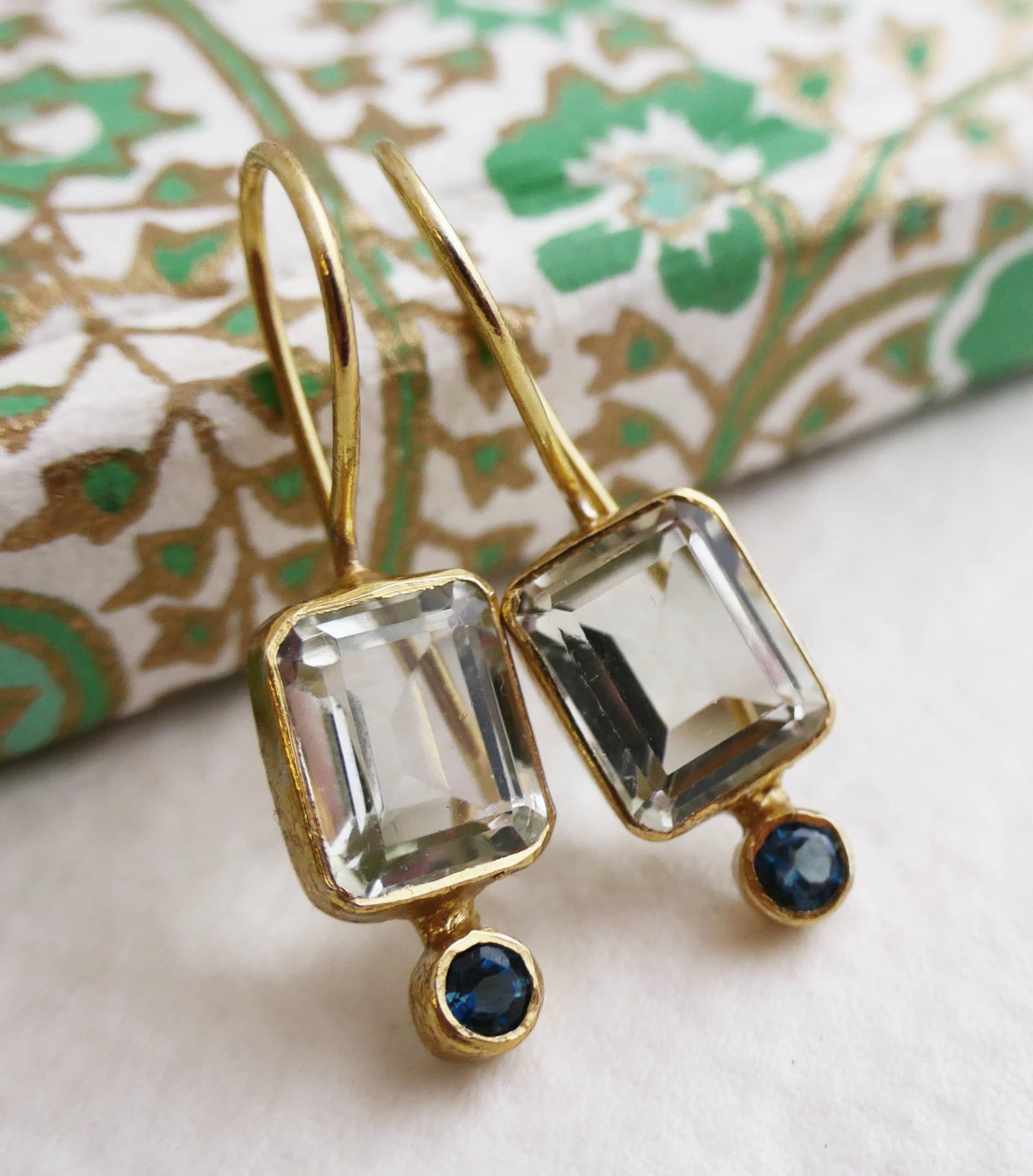 Orecchini Pendenti con Ametista Verde e Topazio Blu London | Argento Sterling 925 Placcato Oro Gioielli Raffinati con Pietre Naturali Design Elegante Donna - Stile Unico e Luminoso