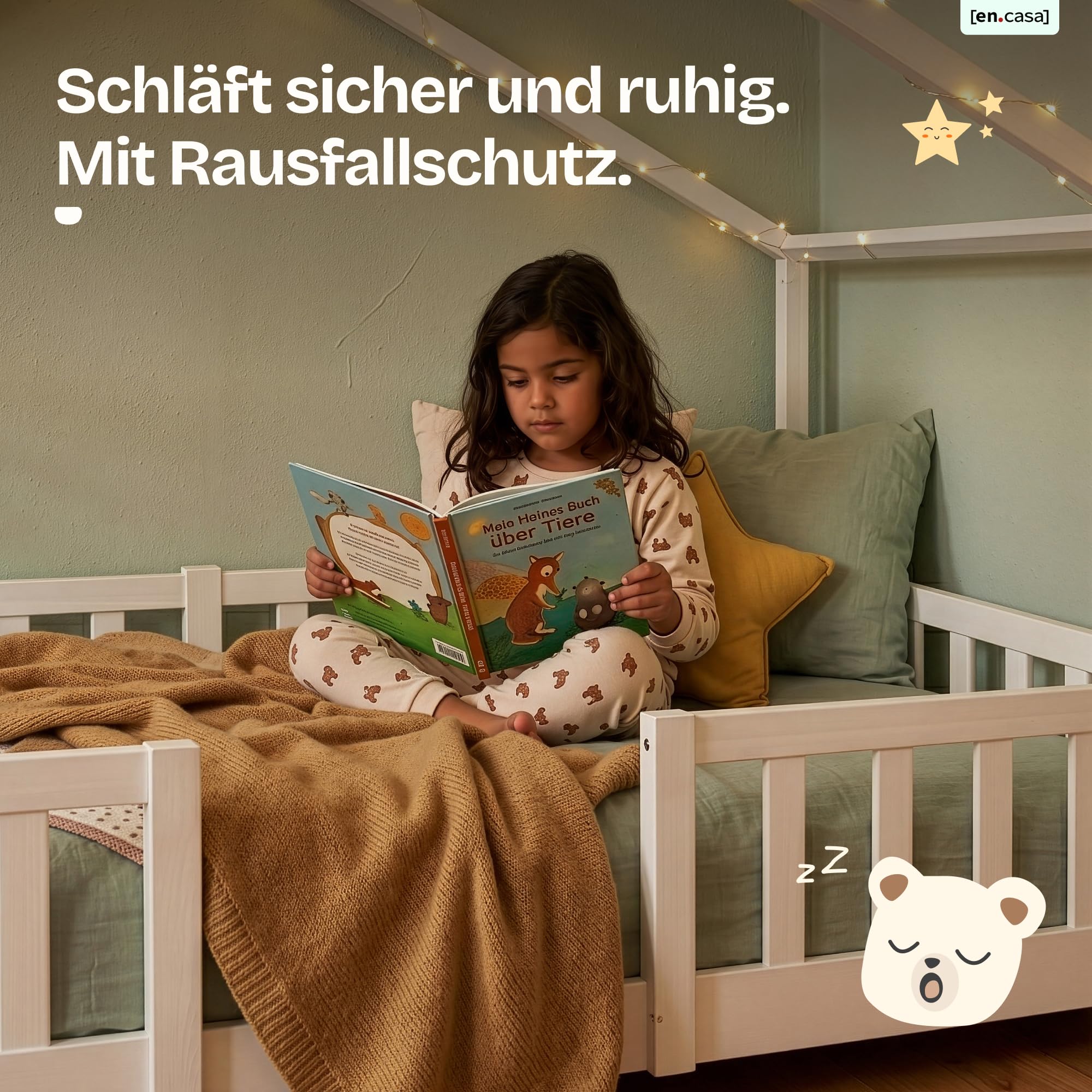 [en.casa] Kinderbett Treviolo 90x200 cm Weiß | Hausbett, Montessori, Holzbett für Kinder, Bettgestell mit Lattenrost, Kiefernholz