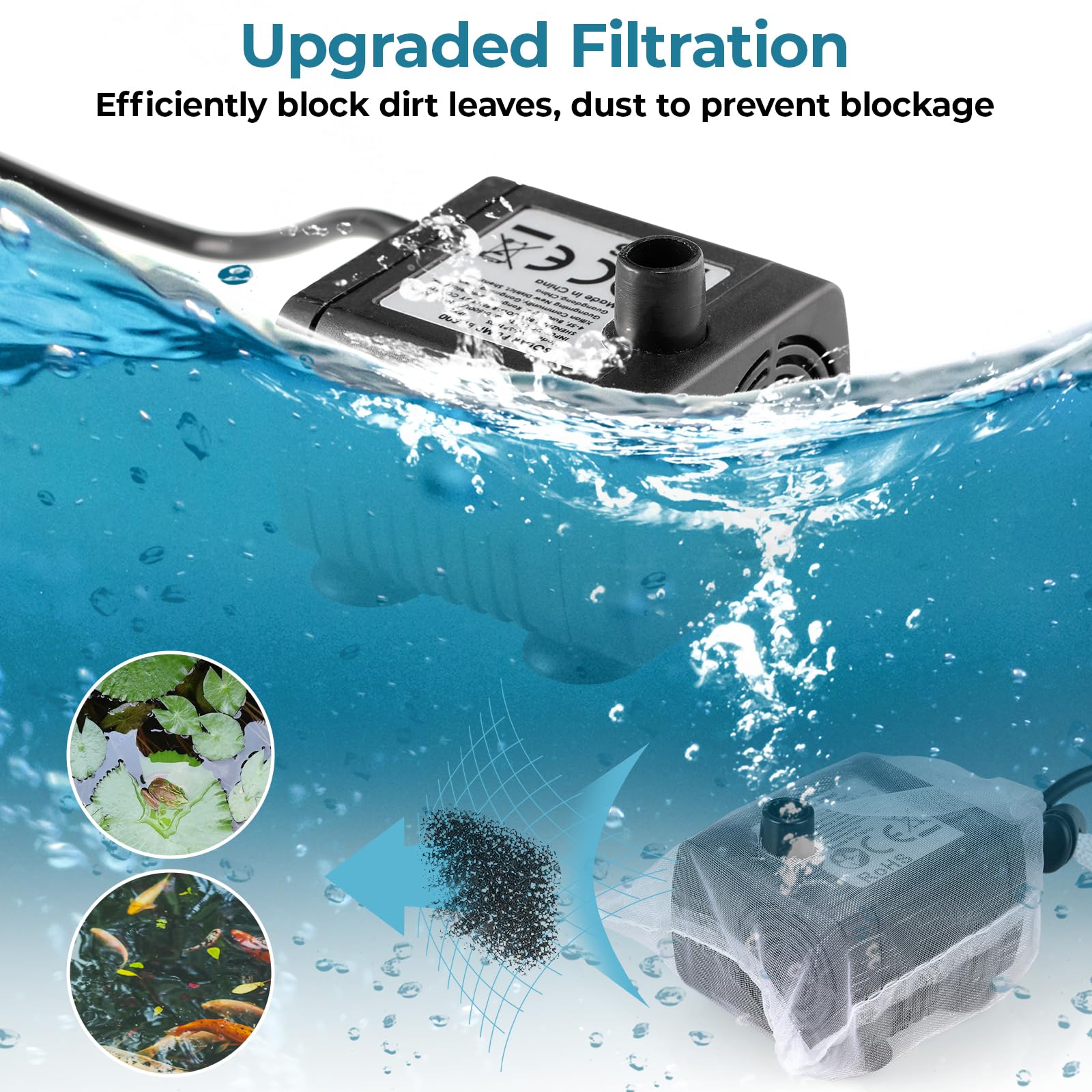 Solar Teichpumpe 5W, 170L/h Solar Springbrunnen, Solar Brunnenpumpen mit 1M Wasserleitung DIY, 9 Düsen, 3,25M Kabellänge, Solar Wasserpumpe, für Garten Teich Brunnen Wasserfall Pool