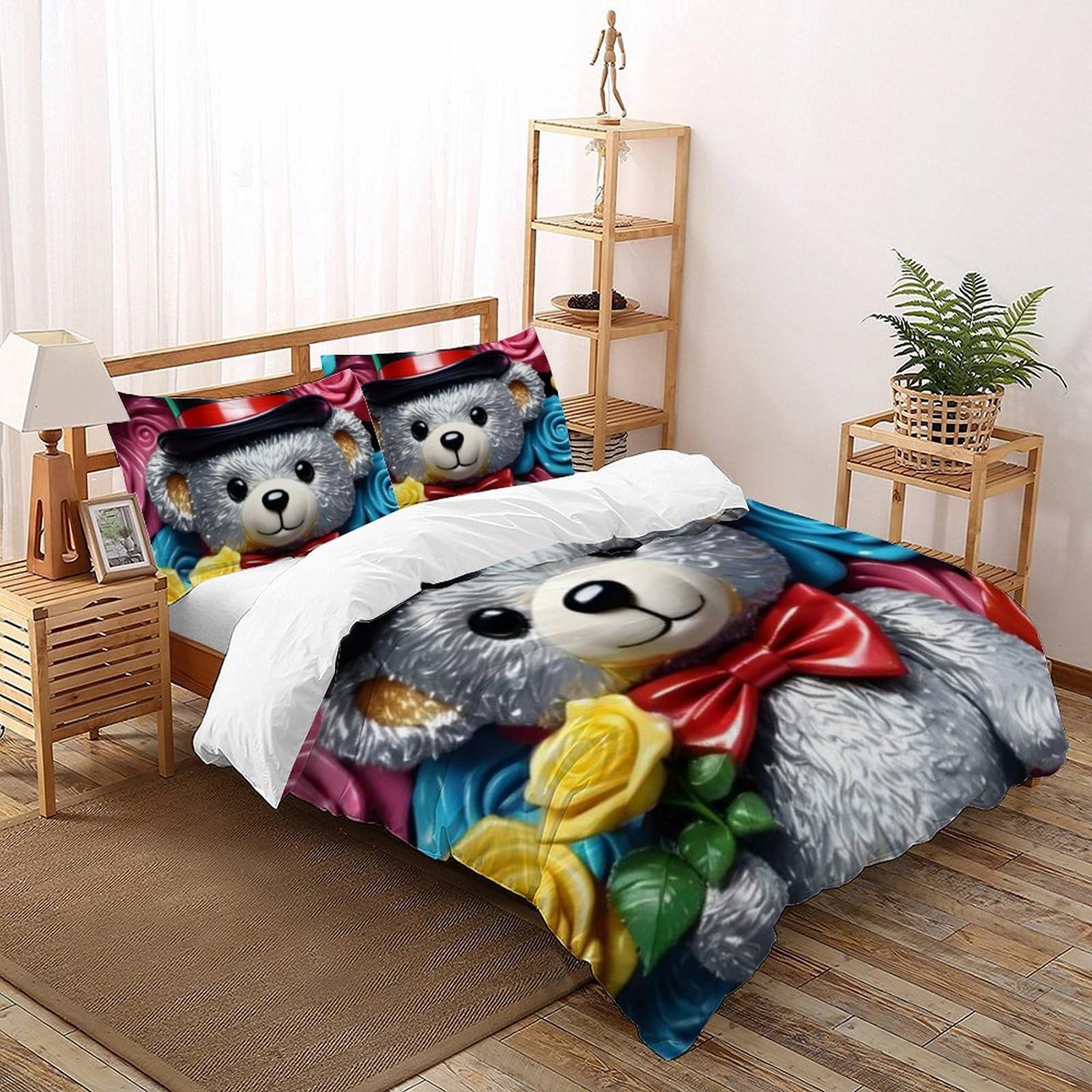 Housse de couette Super King microfibre toucher soie imprimé animaux 3D
