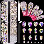 2060Pcs AB Glass Nail Rhinestones 60Pcs Multi Shapes Flatback Nail Gems + 2000Pcs 1.5-4mm Round Crystal, Manicure Nail Charms Diamond Gemstones for Acrylic Nails Decoration
