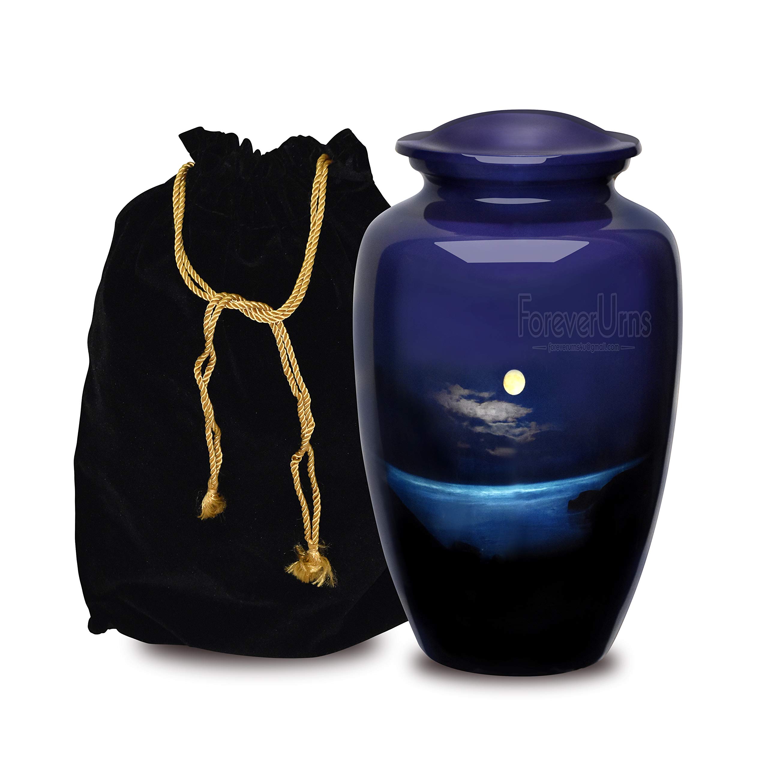 Forever URNS Adult Cremation Funeral Urn with Printed Moon Night Theme for Human Ashes of Female & Male | 200 cu in | Large | Multicolor | Completely Handcrafted with Velvet Protection Bag