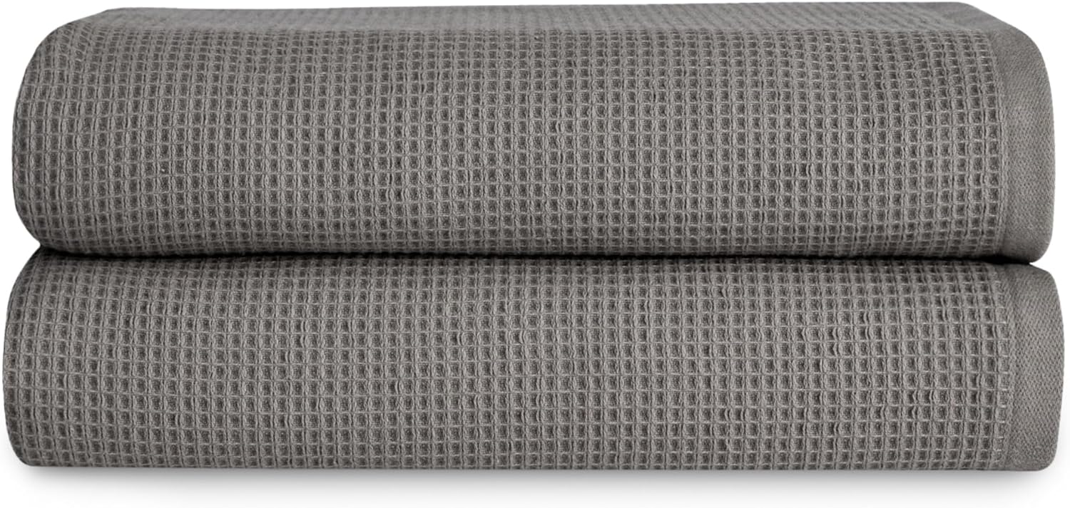 Cozy Earth Waffle Bath Sheets - 60% Cotton 40% Viscose from Bamboo Bath Sheets 40 x 65 Inches - Soft & Absorbent Terry, Reversible Mini Textured Waffle & Weave Pattern - 2 Pack - Thumbnail 2