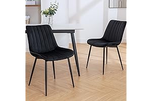 Modern Dining Room Chairs Black Velvet Seat Black Metal Legs, Set of 2