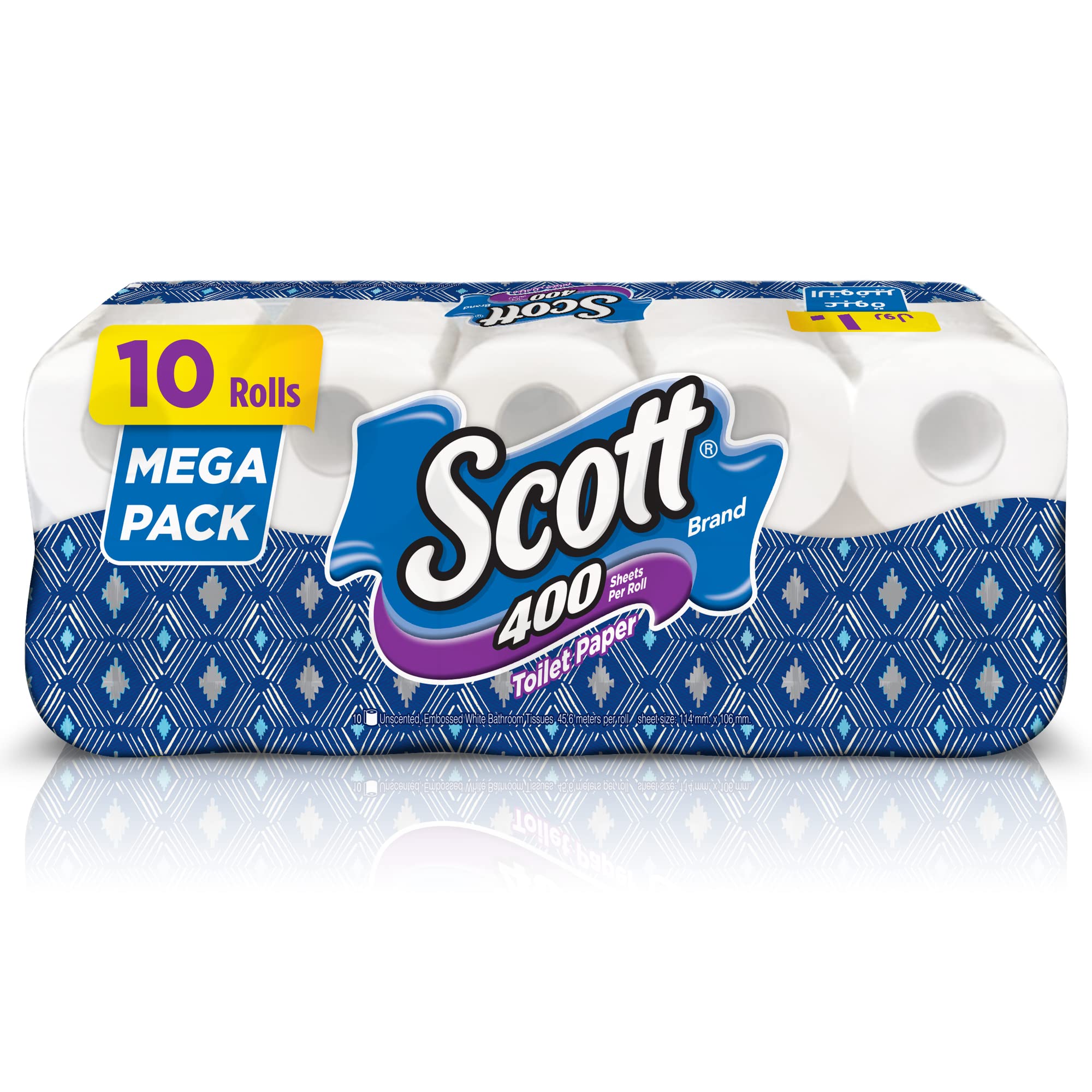 ScottScott Toilet Tissue Paper, 2 PLY Embossed, 400 Sheets x 10 Toilet Rolls