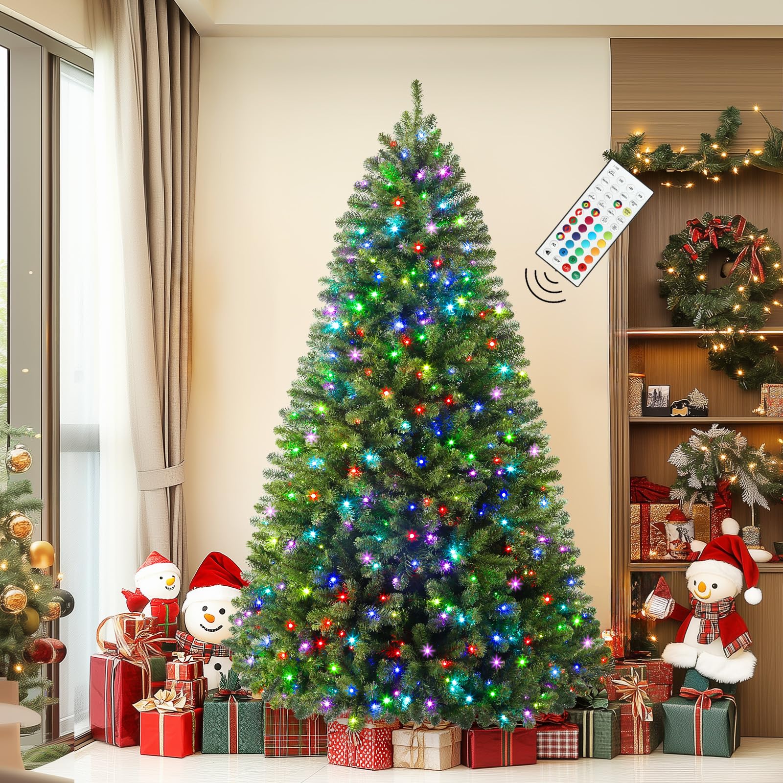 Sapin De Noël Artificiel SHareconn 213cm Avec 470 LEDs - Blanc Chaud Et Multicolore