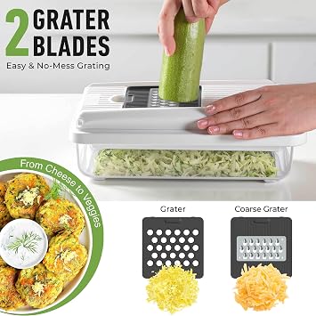 Mueller Vegetable Chopper Mandoline Slicer, Food Veggie Chopper, Cheese Grater, Onion Vegetable Cutter with Container, Dicer, Kitchen Gadgets & Essentials, White Sand/Grey