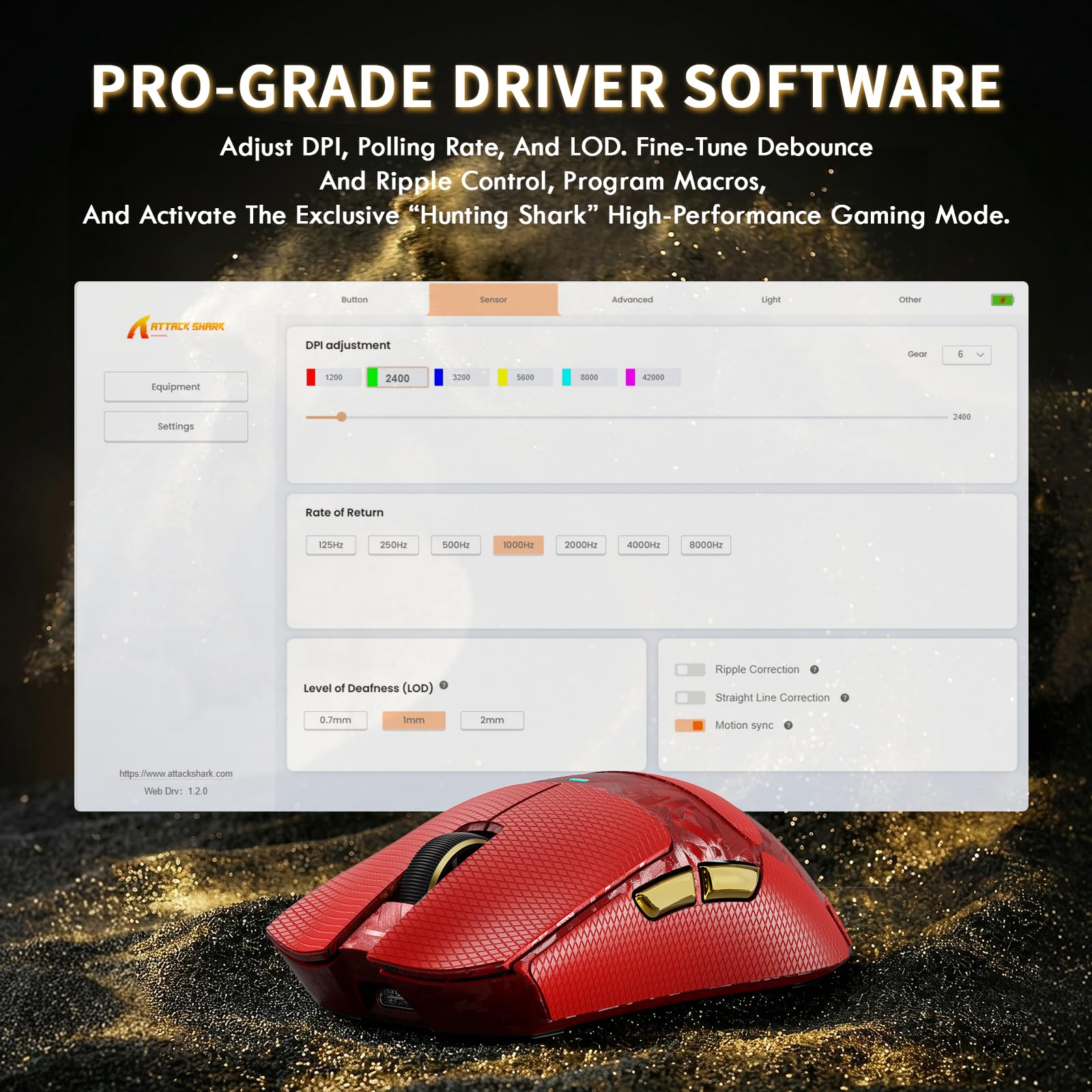 ATTACK SHARK X11 Ultra Souris Gaming sans Fil avec Câble LED C06 Ultra, Coque Composite Fibre de Carbone,54L15 MCU, PAW3950MAX, 8000Hz, BT/2.4G/Filaire,42000 DPI (Rouge-B)