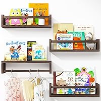 Fixwal 16.5 Inch Floating Nursery Bookshelves - Set of 4 Solid Wood Wall Shelves for Books, Toys & Playroom Storage (Brown)