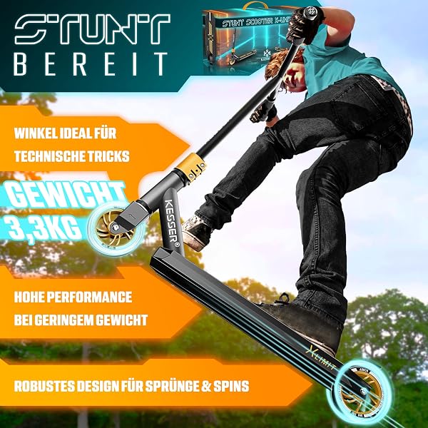 KESSER® Trougetinette de Freestyle X-Limit-Pro 360Ḟ Direction trougetinette Funscooter trougetinette de Freestyle avec béquille ABEC 9 roulements à Billes, Roues en PU 110 mm, - 4