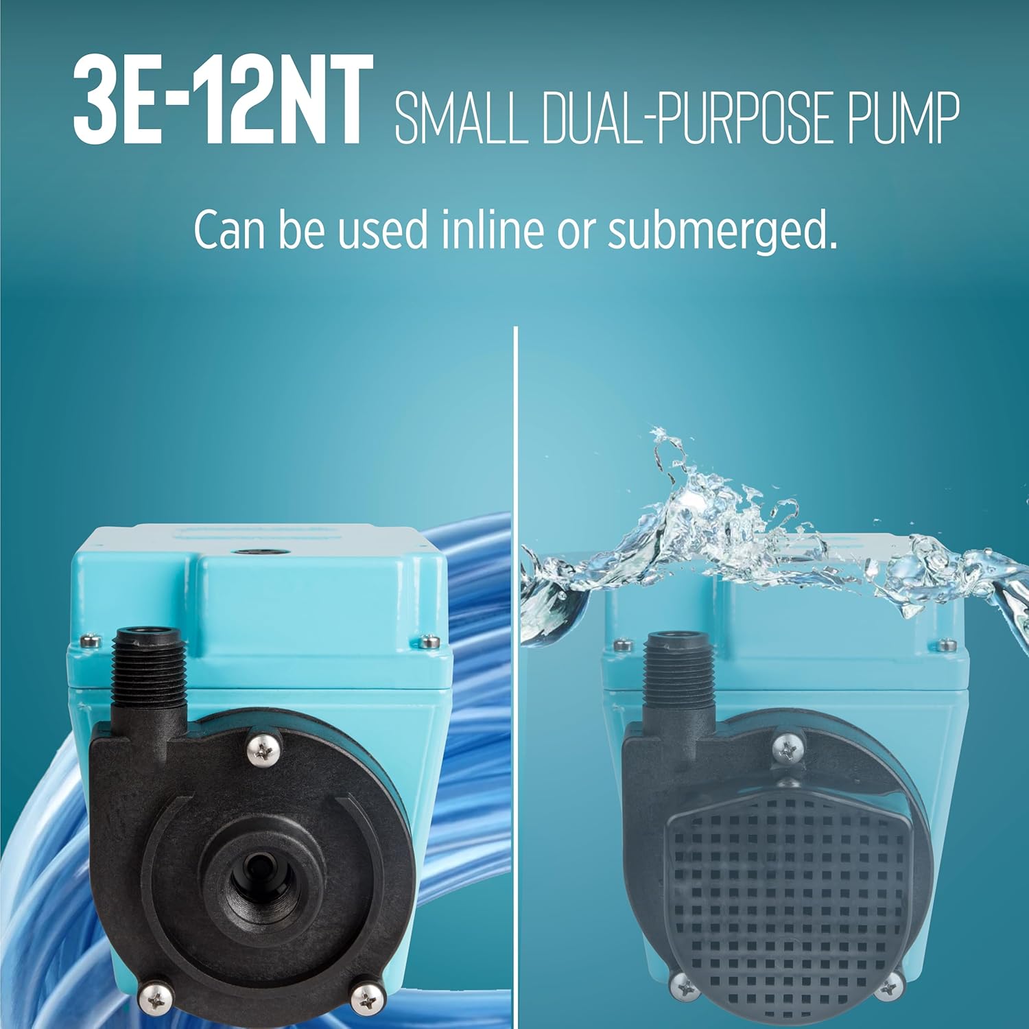 Little Giant 3E-12NT 115-Volt, 1/15 HP, 500 GPH Oil-Filled Direct Drive In-Line or Submersible Pump with 10-ft. Cord, Blue, 503186