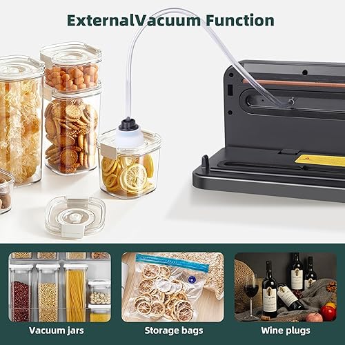 Miniatura 7 de MDHAND Sellador al vacío máquina selladora al vacío 6 en 1 con 30 bolsas y cortador incorporado, sellado automático multifuncional de succión fuerte