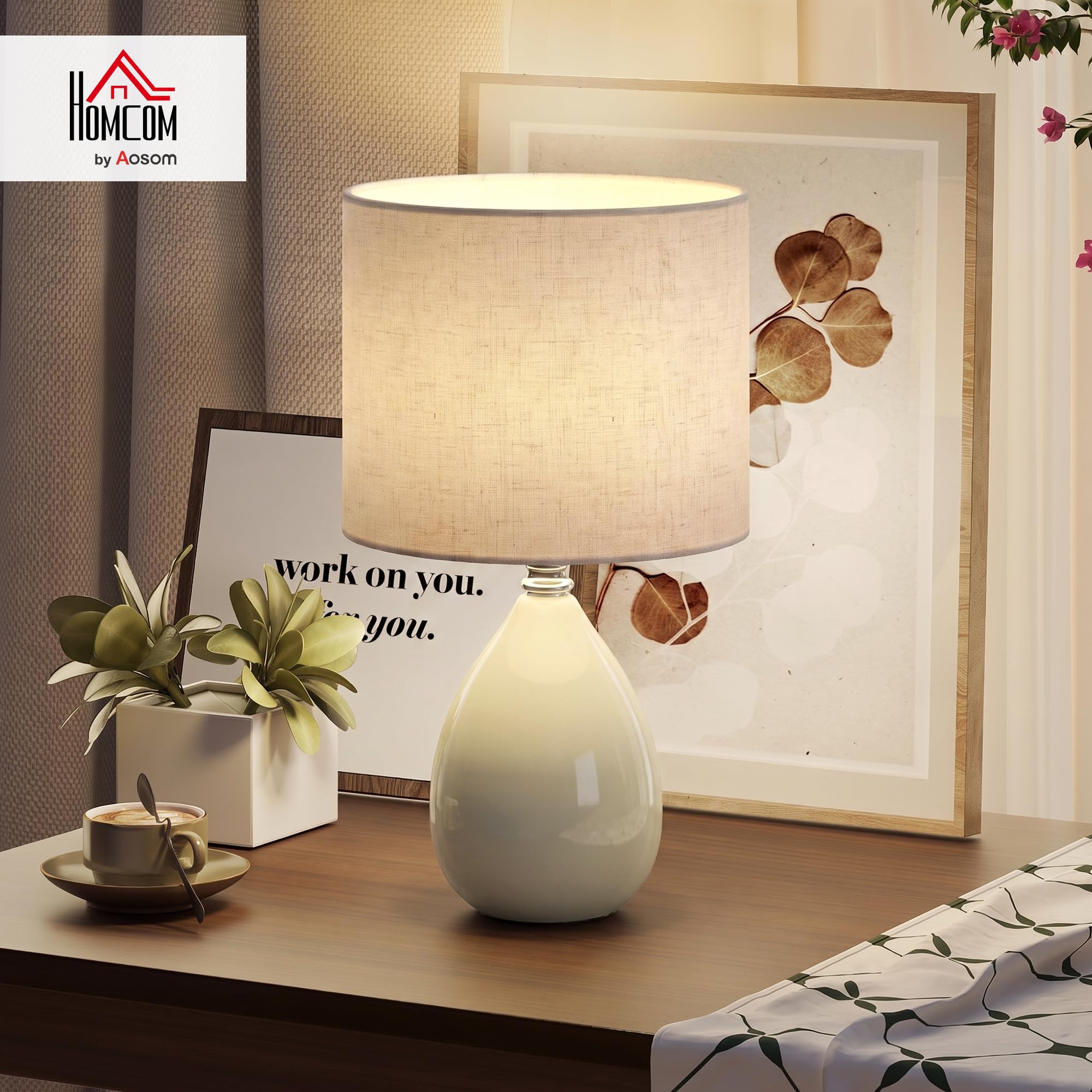 Lampka stołowa HOMCOM w stylu orientalnym vintage, kremowobiała
