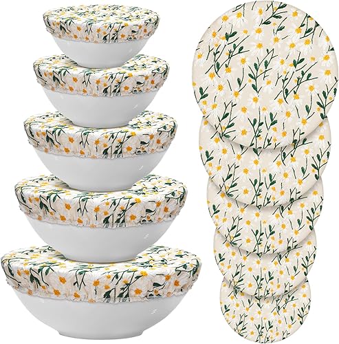 Miniatura 23 de Patelai 10 Pzs Cubiertas Reutilizables para Tazones en 5 Tamaños Tela Elástica de Tela Cubiertas Elásticas para Tazones de Almacenamiento de