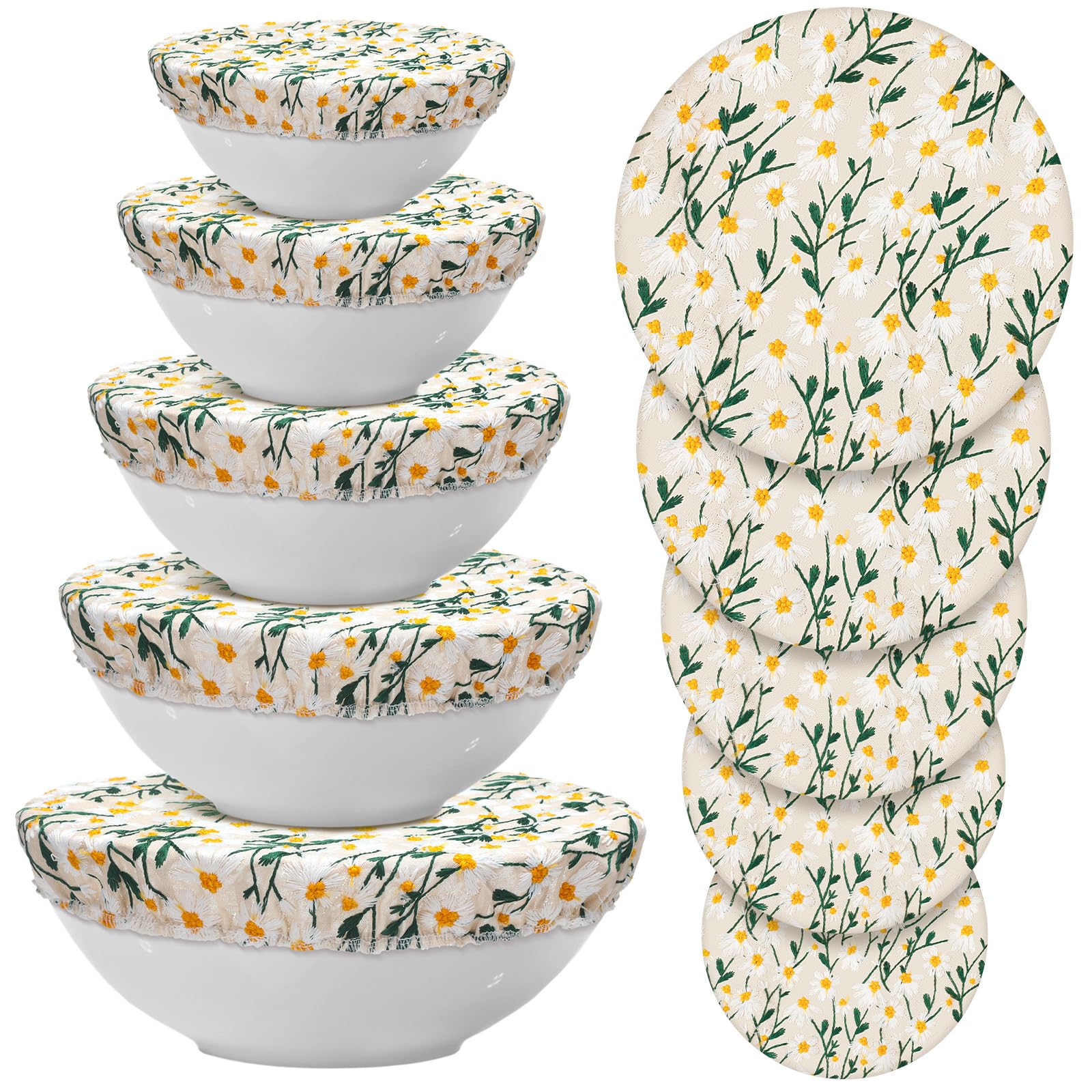 Patelai 10 Pcs Bowl Covers Reusable in 5 Size Fabric Stretch Dish Covers