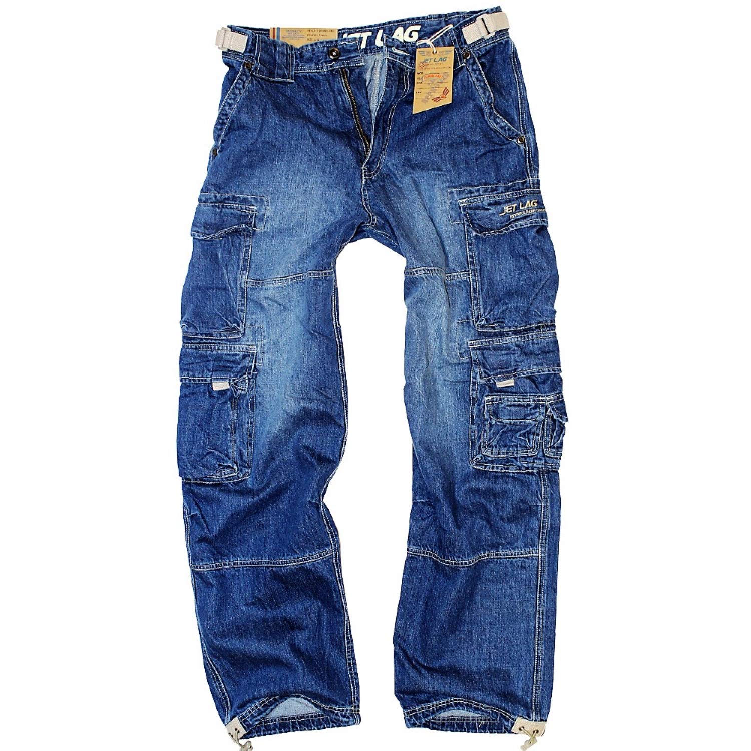 JET LAGcargo pants model 007 men jeans pant denim lite navy + F524 Camo lanyard - Blue - XX-Large