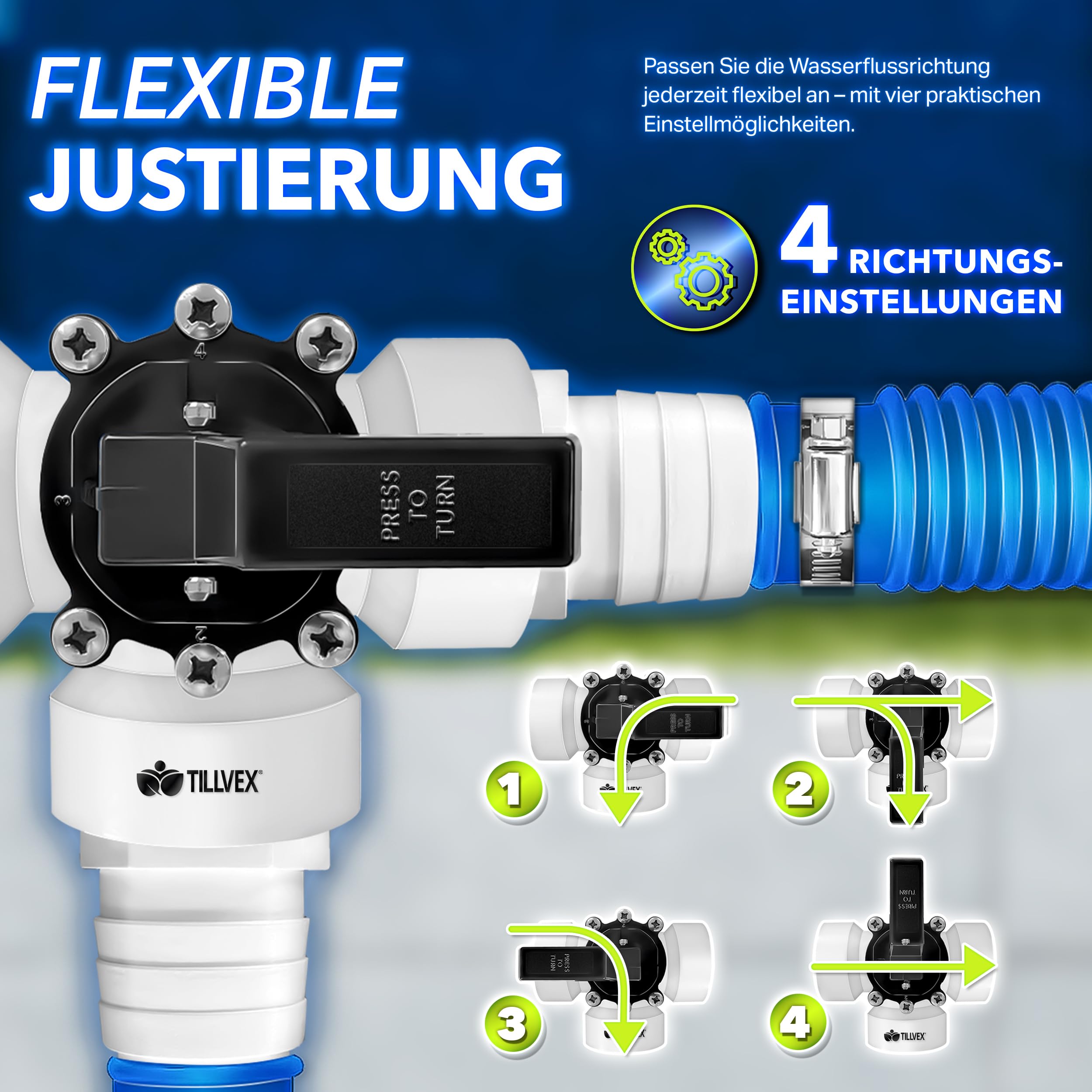 tillvex® Bypass Set Pool 12-TLG. - Ø32 & 38 mm Anschluss | 3-Wege-Ventil & ABS-Adapter | 6X Schlauchschellen & 8m Isolierband – ideal für Sandfilteranlagen, Wärmepumpen & Poolheizung