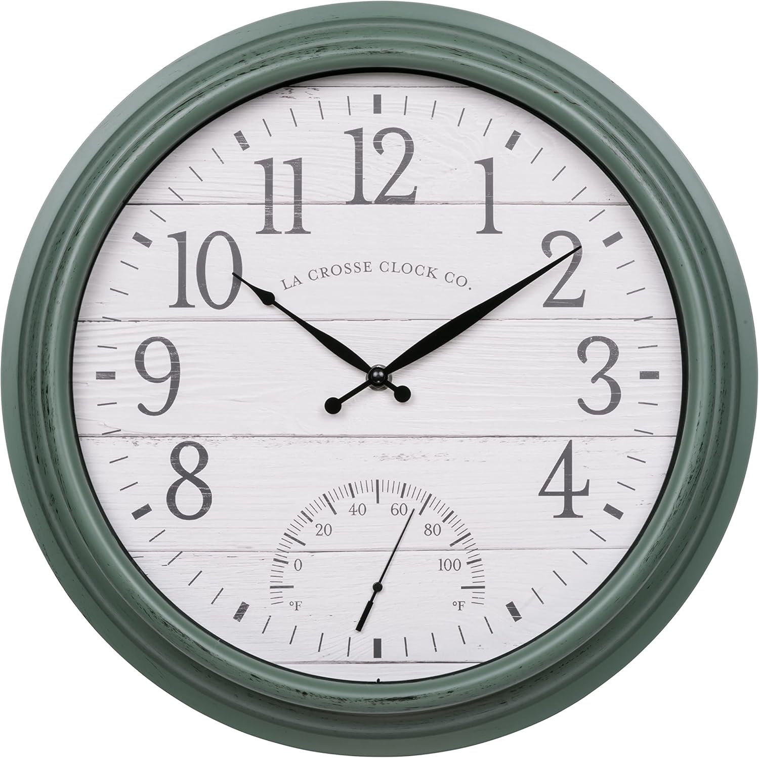 La Crosse Technology 15.75 in. Indoor/Outdoor Sagebrook Green Quartz Wall Clock with Temperature - 404-3840SG