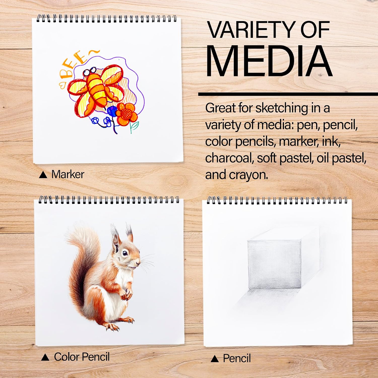 BAZIC Products Sketch Book, 40 Sheets, 9" x 9", Spiral Bound, 2-Pack