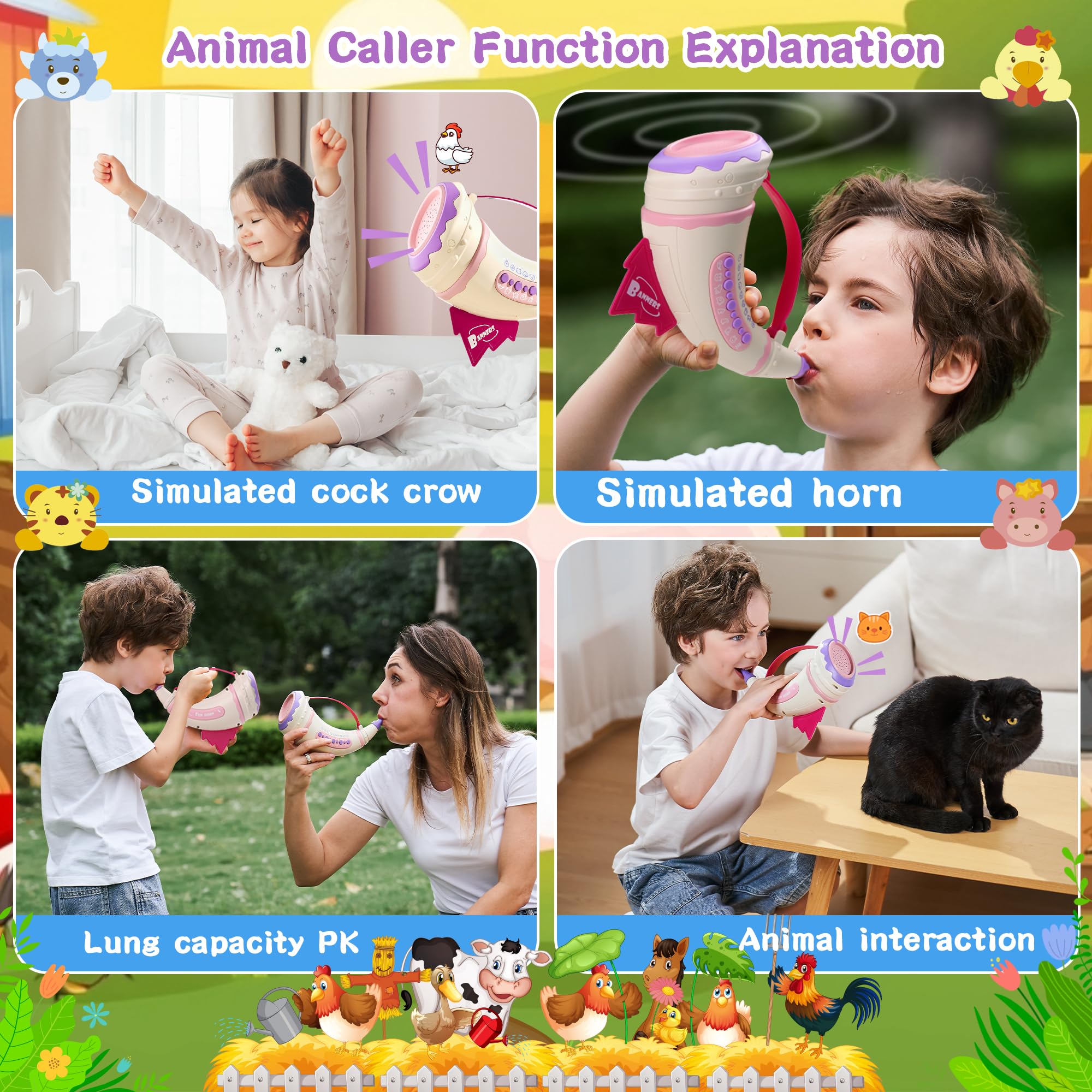 Outdoor Explore Animal Caller, Real Animal Sounds Toys for Kids Ages 3-5 6-8, 2 Modes 30 Effects Horn Animal Toys, 5 Level Lighting Train Lung Capacity, Indoor Outdoor Toys Stocking Stuffers for Kids - Image 6
