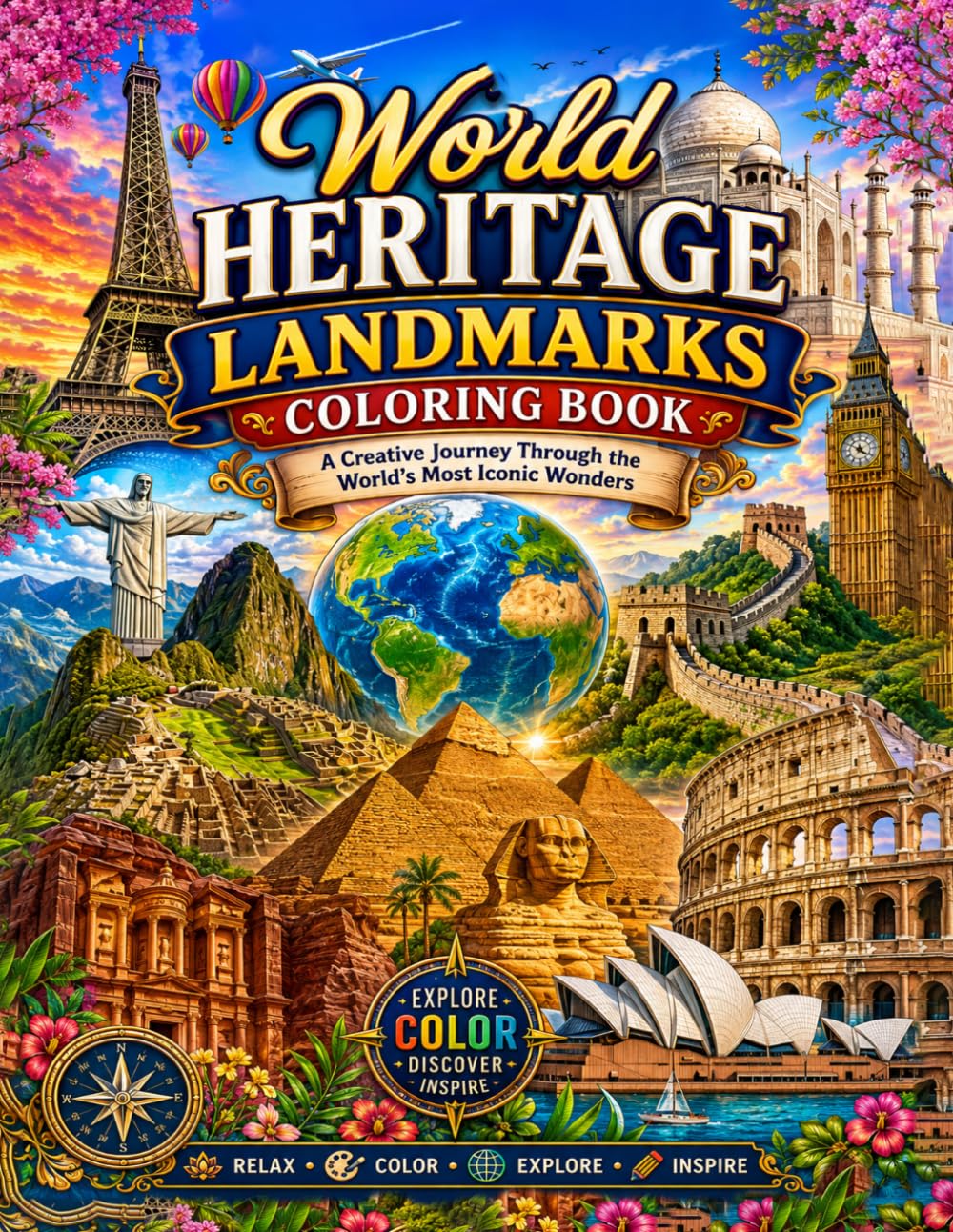 World Heritage Landmarks Coloring Book: Famous Monuments, Historic Wonders & Beautiful Places to Color