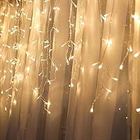 Vista 3 de Luces de Carámbano 90 LED de 10 pies, Luces de Cortina Cortas con Control Remoto de 8 Modos, Alimentadas por USB y Batería - Luces de Hadas