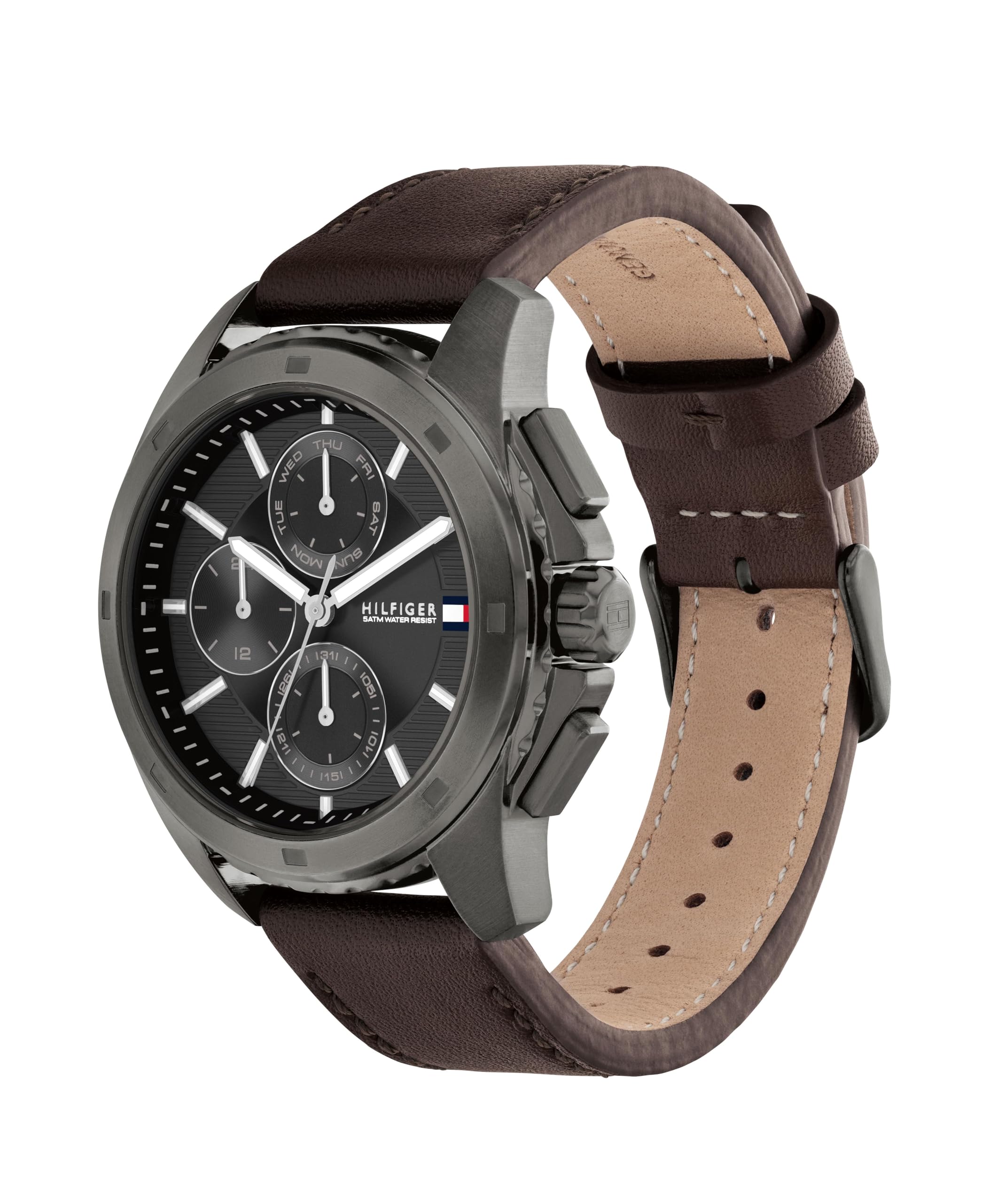 Tommy Hilfiger Mens Stainless Steel & Brown Leather Strap Watch (B0D5YQ9LYB) Amazon Price History, Amazon Price Tracker