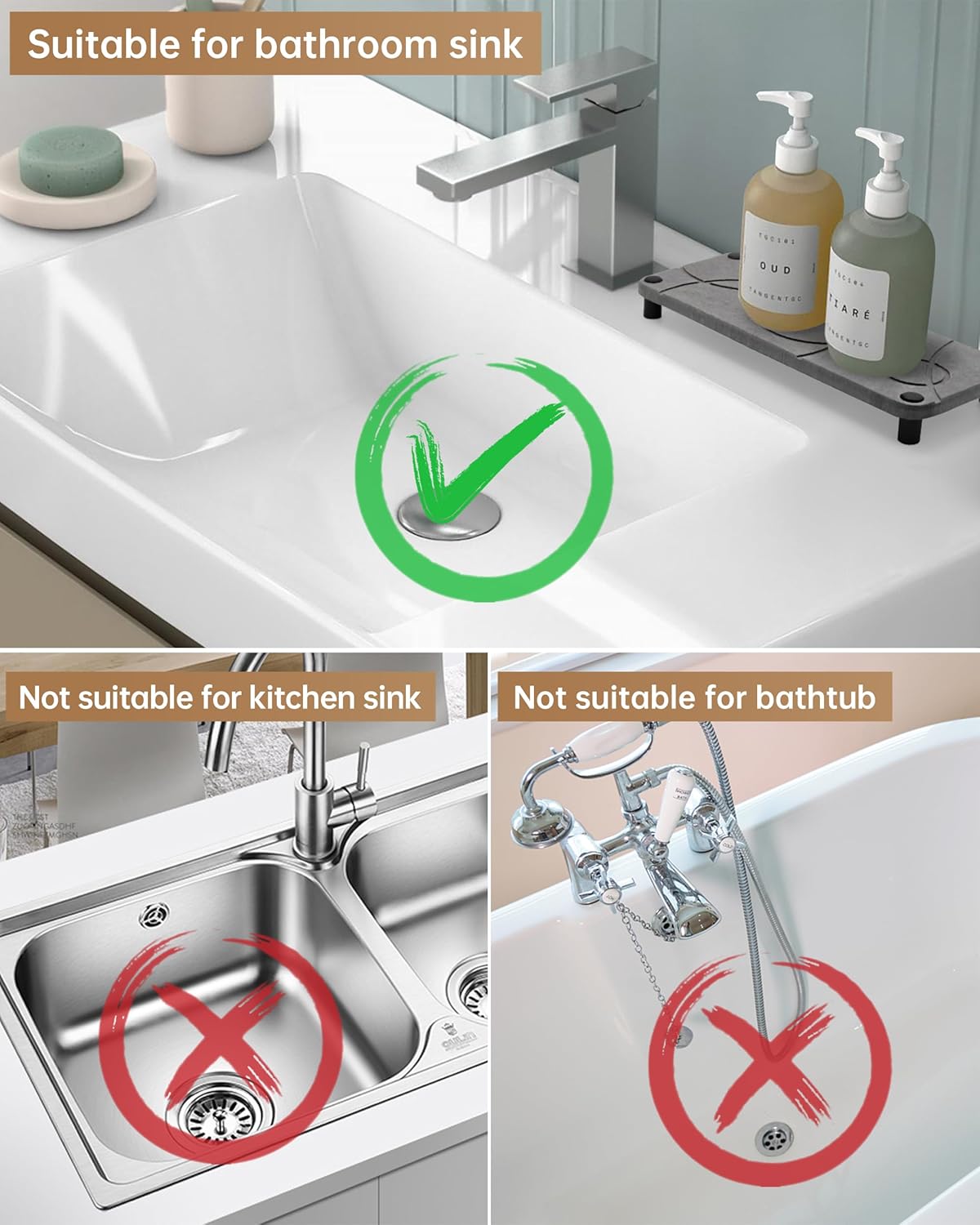 Fransiton Bathroom Sink Drain Stopper, Big-Cap Pop-up Drain Fits 1.1" -1.77" Lavatory Vanity RV Sink, Anti-Clogging Drain Plug with Detachable Hair Catcher Oil Rubbed Bronze