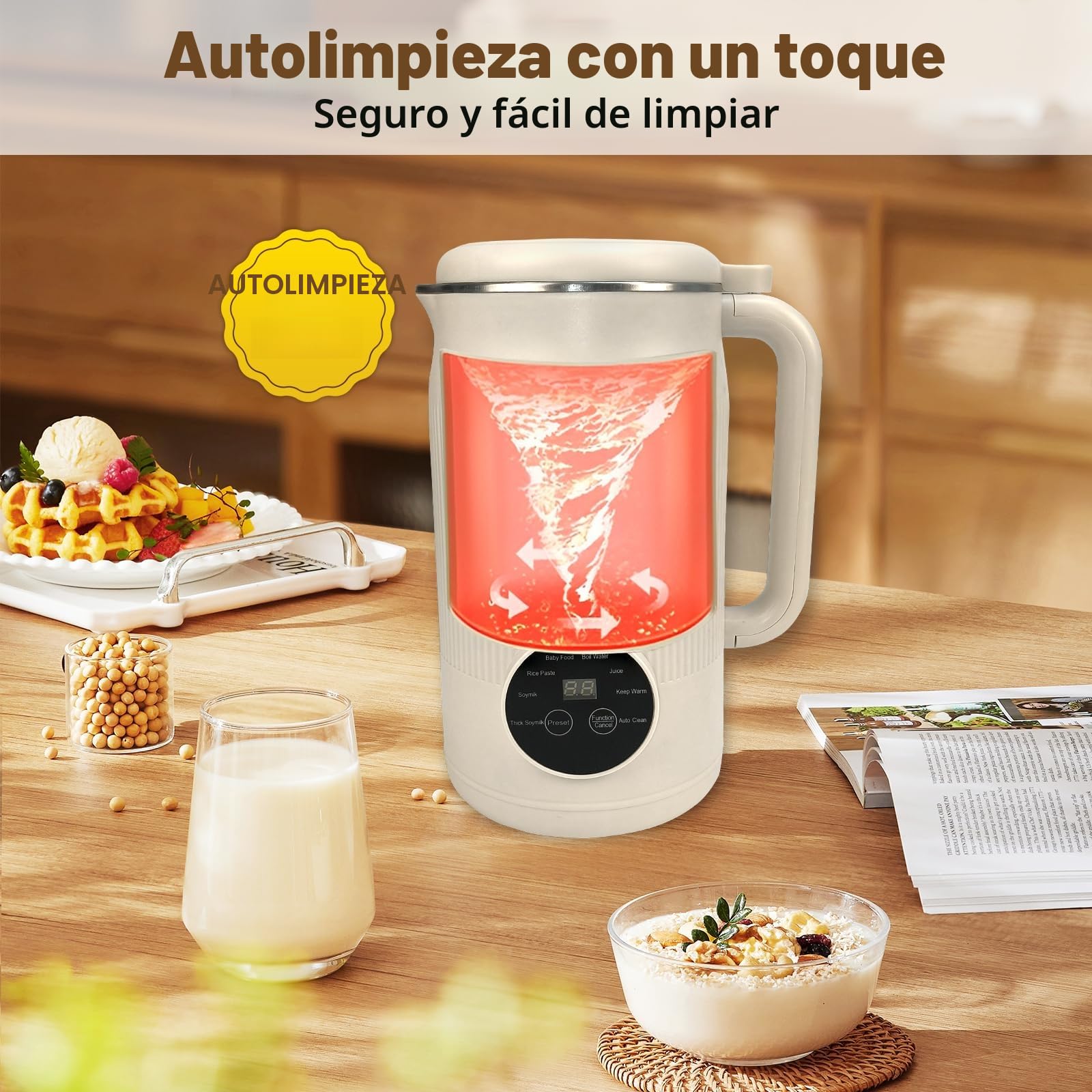 Máquina automática de leche de soja 8 en 1, 1200 ml, máquina de alimentos para bebés con inicio de retraso, mantiene caliente y autolimpiante para leche de almendras, leche de avena, leche de
