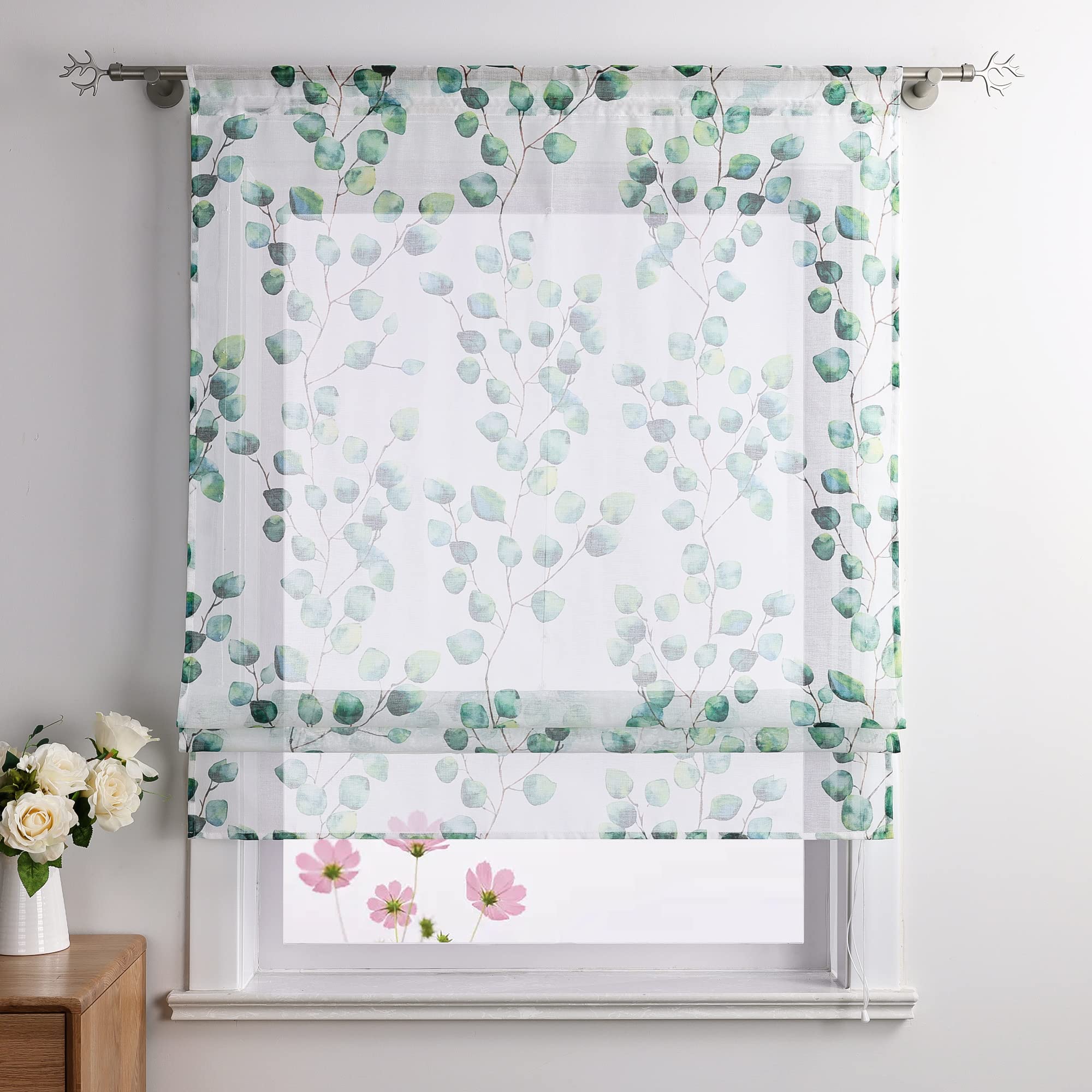Joyswahl Dolly Store bateau transparent avec passe-tringle - Motif feuilles - 120 x 140 cm - Vert - 1 pièce