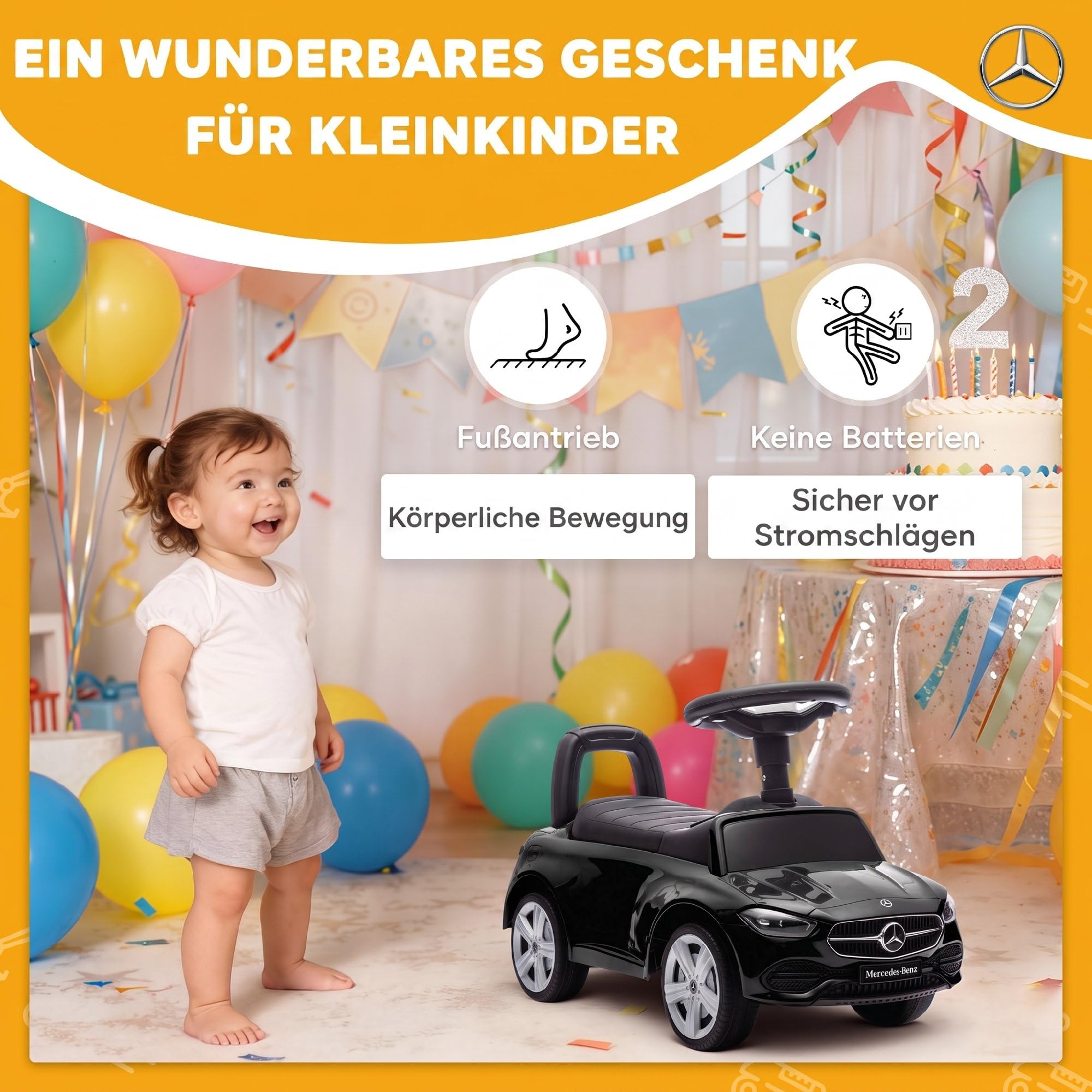 AIYAPLAY Mercedes-Benz C-Class auto jezdne dla dzieci 18-36 mies. Czarny