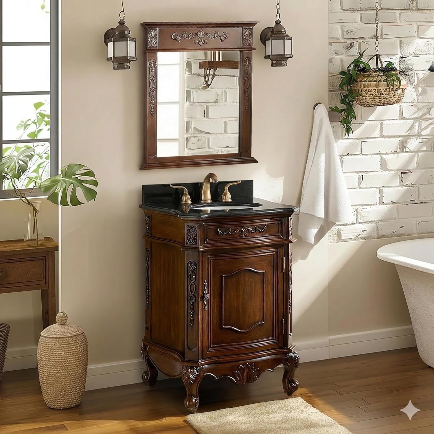 Chans Furniture 24" Powder Room Special - Debellis Bathroom Sink Vanity w/Matching Mirror BWV-047GT-MIR
