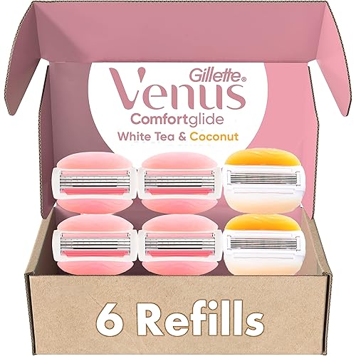 Gillette Venus ComfortGlide White Tea 4 count, with Gillette Venus ComfortGlide plus Olay 2 count, Women's Razor Blade Refills