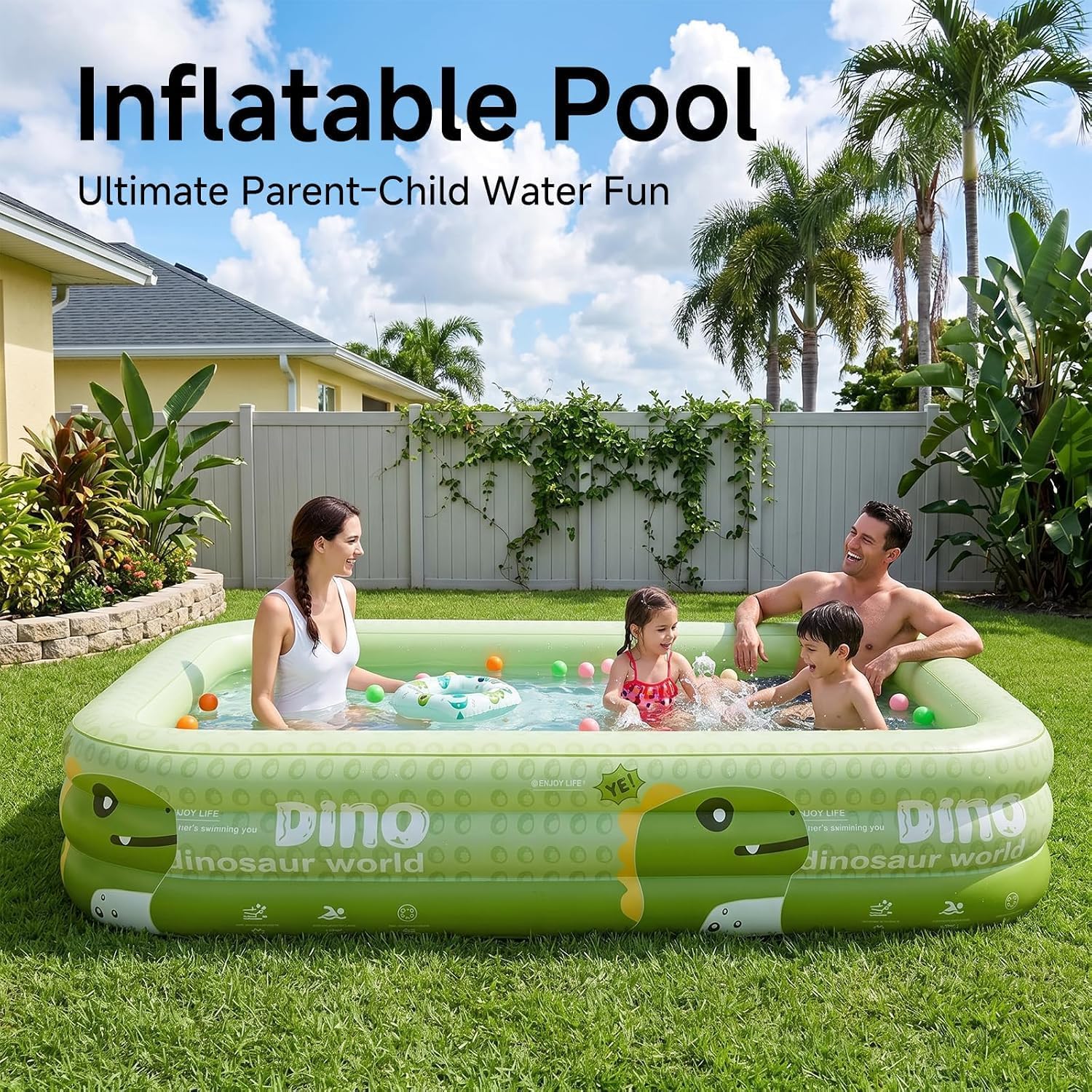 Extra-Large Inflatable Swimming Pool 152" X 72" X 23" Full-Sized Inflatable Swimming Pool Leakproof Blow Up Pool Above Ground for Backyard, Outdoor, Garden, Summer Water Party