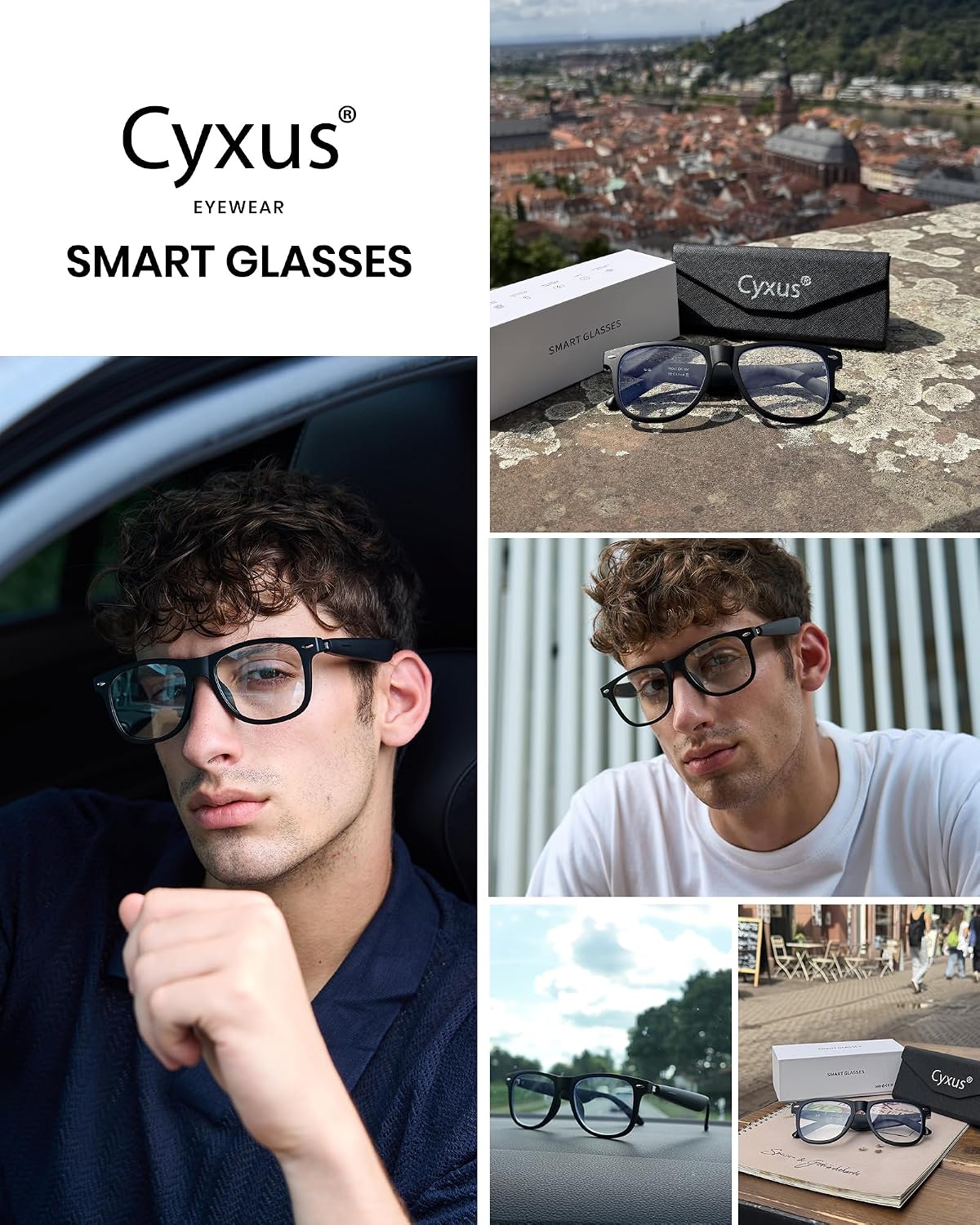 Cyxus AI Smart Glasses for Business Meetings - Real-Time Transcription Bilingual Translation & Bluetooth Audio Lightweight All-Day Wear