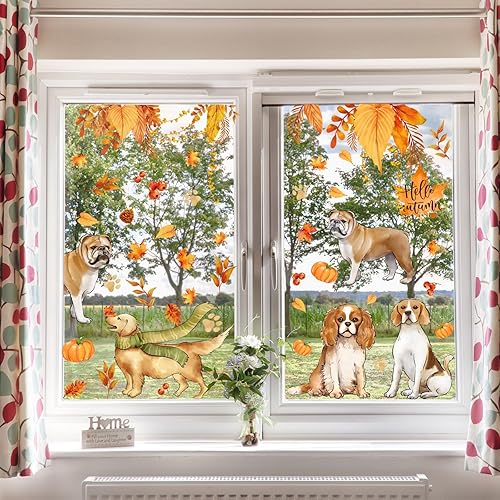 Miniatura 3 de Calcomanías para ventana de otoño, Acción de Gracias, hojas de arce de otoño, hojas de arce, calcomanías de ventana de perros de cosecha de doble
