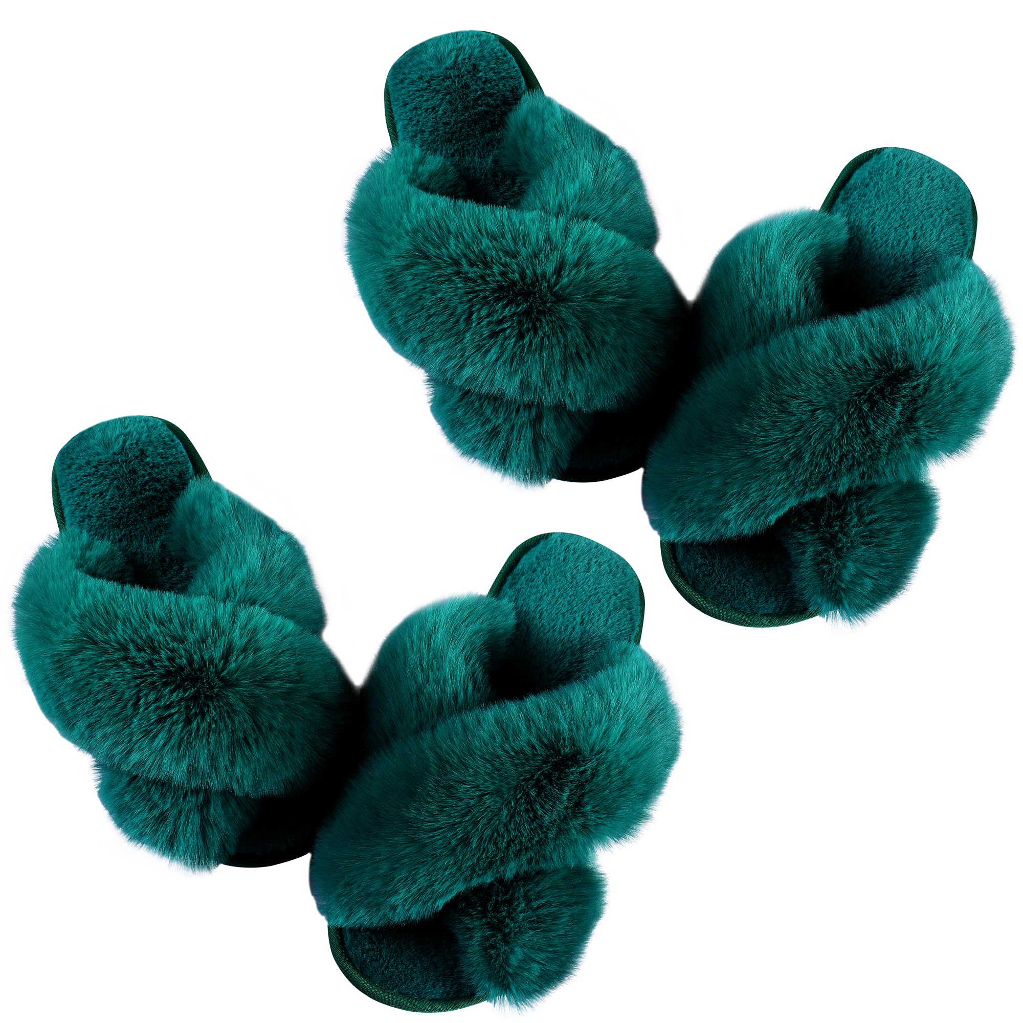 Ankis Womens Fuzzy Cozy Comfy Soft Slippers - 2Pair Fluffy Furry House Slippers Plush Home Ladies Gifts Memory Foam, Cross Band, Open Toe，Indoor/Door Bride Slipper Slides Wedding Ladies Shoes