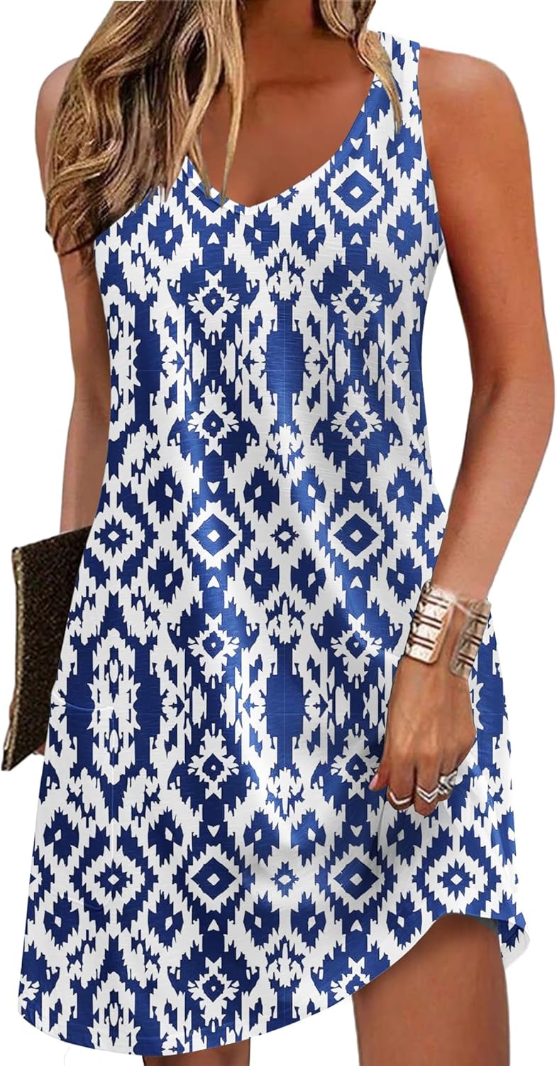 Zeagoo Womens Summer Dress 2026 Loose V Neck Sleeveless Sundresses Swimsuit Coverup with Pockets Floral Tank Dresses