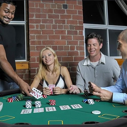 Vista 2 de Mesa de póquer plegable de casino mesas de póquer Texas Hold'em Mesa de póquer plegable, mesa de juego de mesa de fieltro con portavasos de plástico