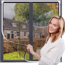 Adjustable Magnetic Window Screen, 47"x51", Grey Mesh, White Frame | Customizable DIY, Fiberglass Mesh, Replacement Screen, Insect Protection, Fresh Air Ventilation