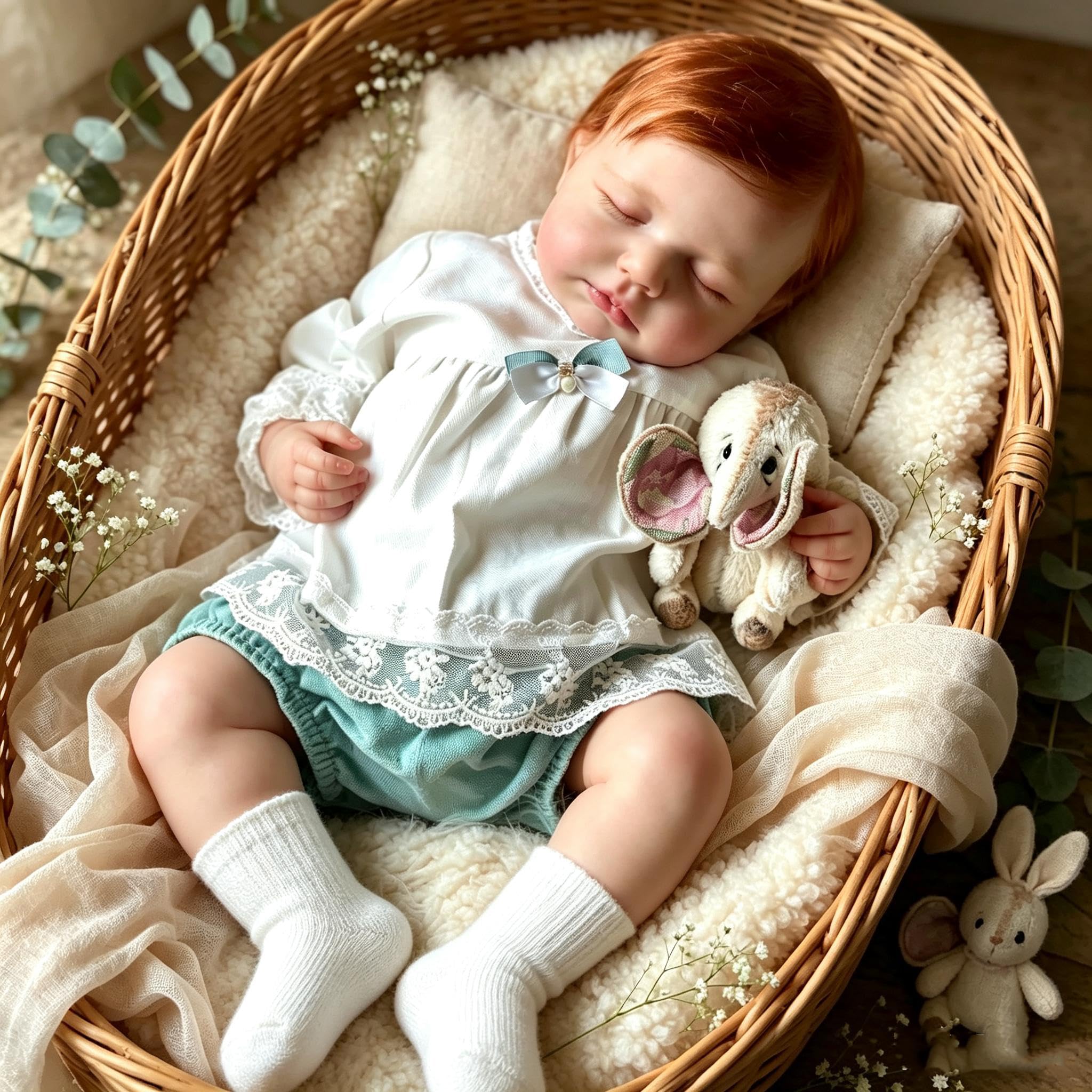 RXDOLL 50CM Reborn Baby Vollvinyl Lebensecht, Reborn Baby Mädchen Vollsilikon, Lebensechte Babypuppe Wie Echtes, Reborn Puppen Lebensecht, Echt Aussehende Puppe mit Haaren