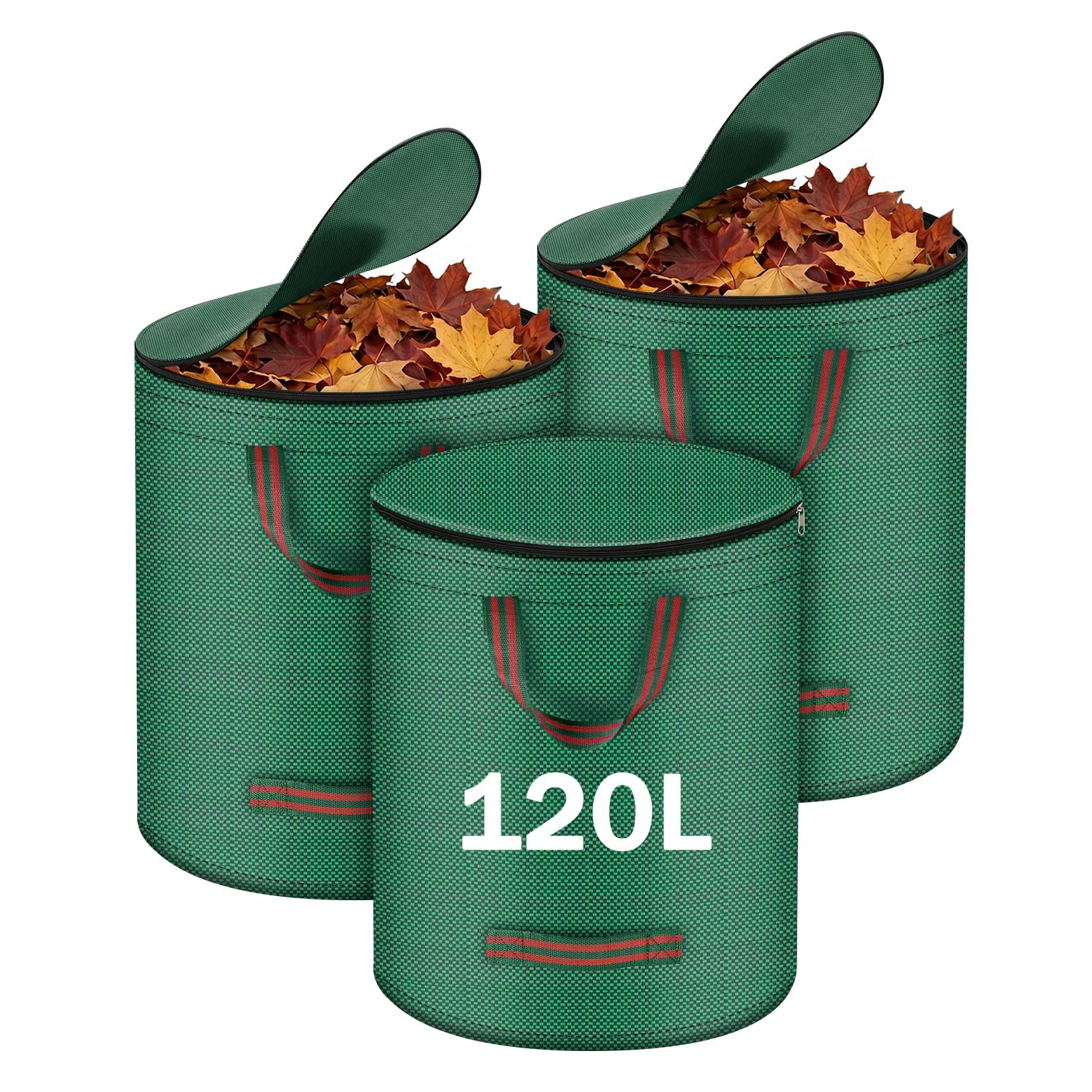 ANOMM 3 Pack 120 L Garden Waste Bags, Garden Sacks with Lid and Handles