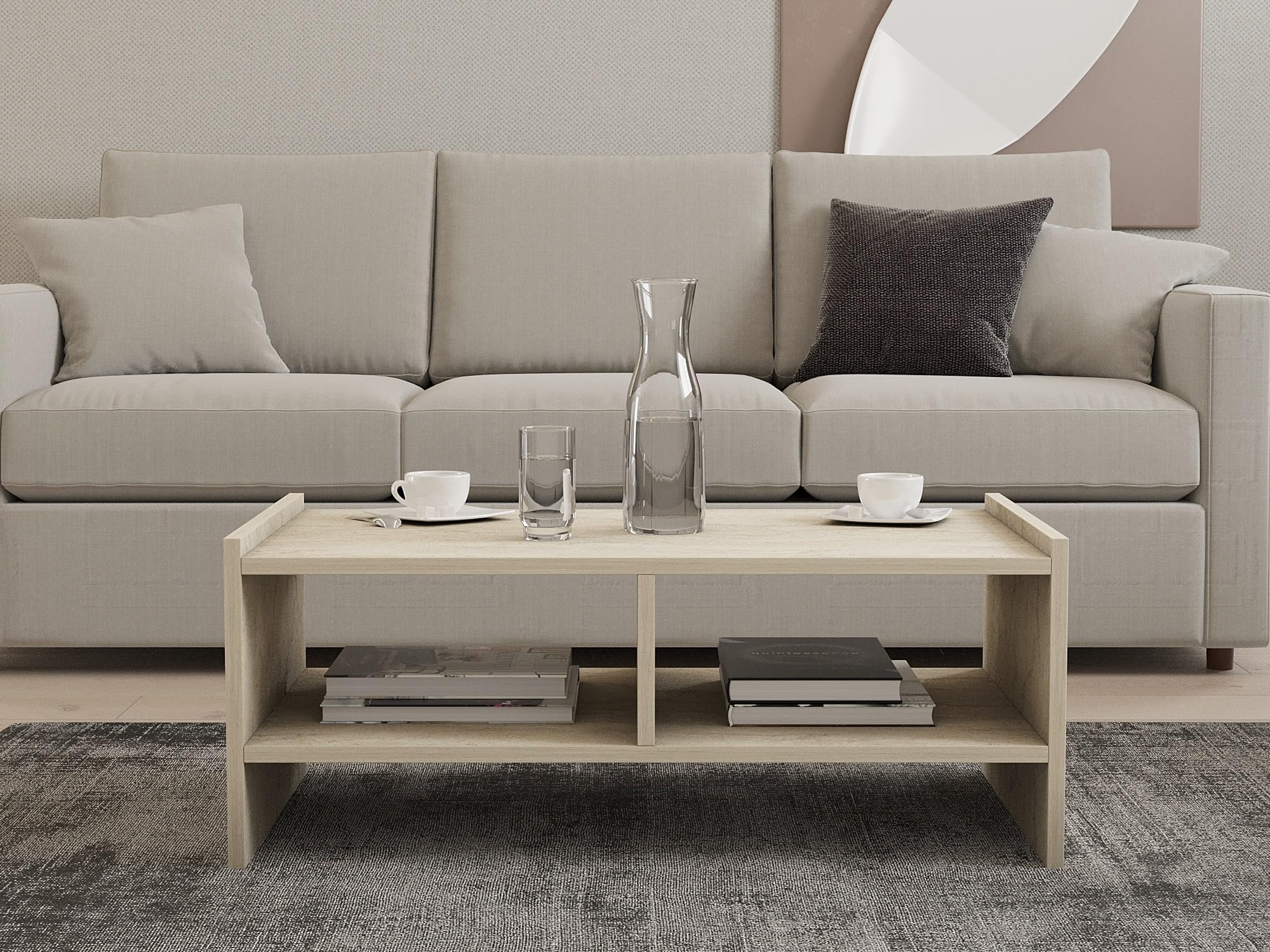 Dmora Ornalo Table Basse 90 x 50 x 35h cm Beige marbre 2 Compartiments Forme rectangulaire, dégradé Couleur Plateau marbre