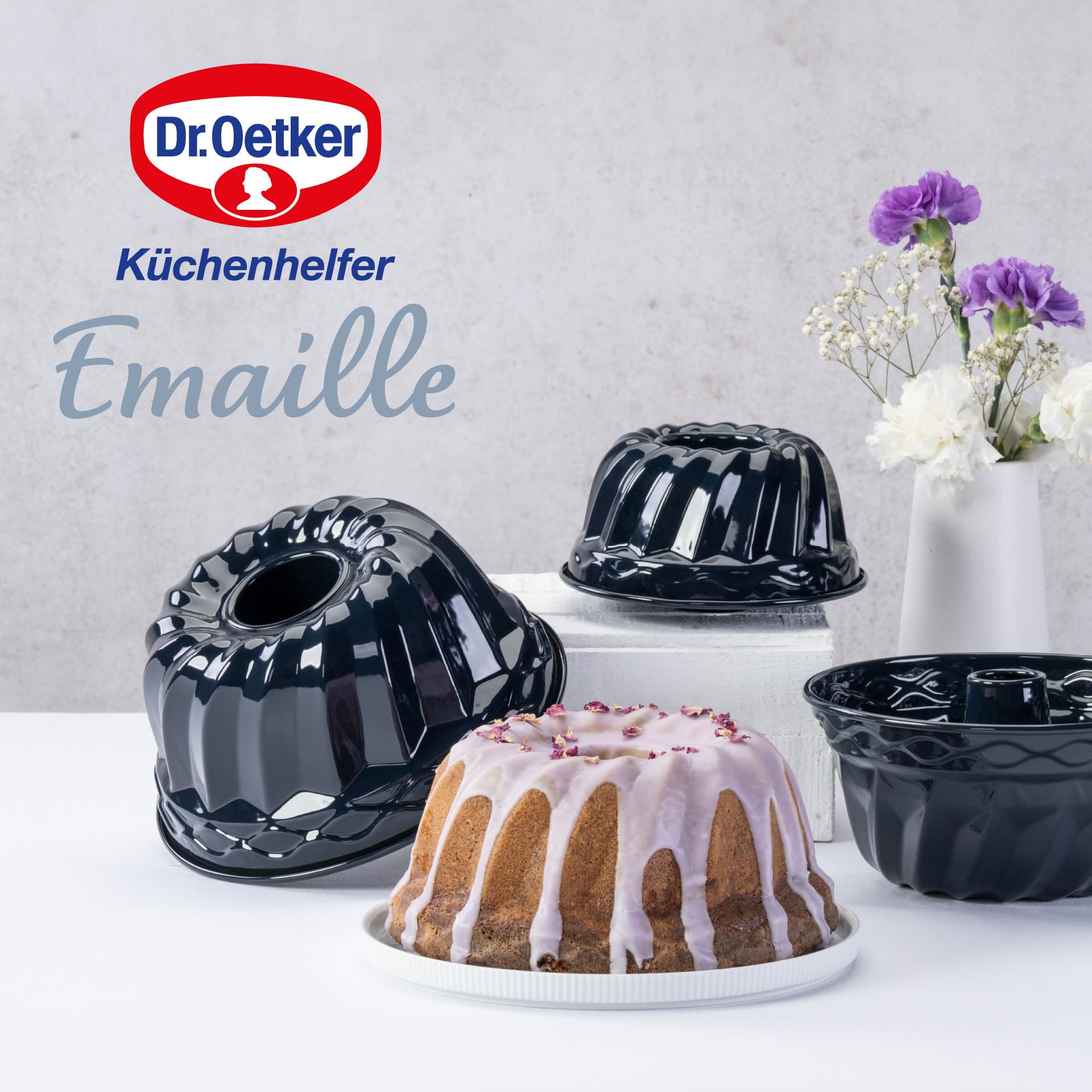 Dr. Oetker Guglhupf Backform Ø 24 cm Back-Liebe Emaille – Schnitt- & kratzfeste Gugelhupf Form mit Emaille – 24er Gugelhupfform in Dunkelblau