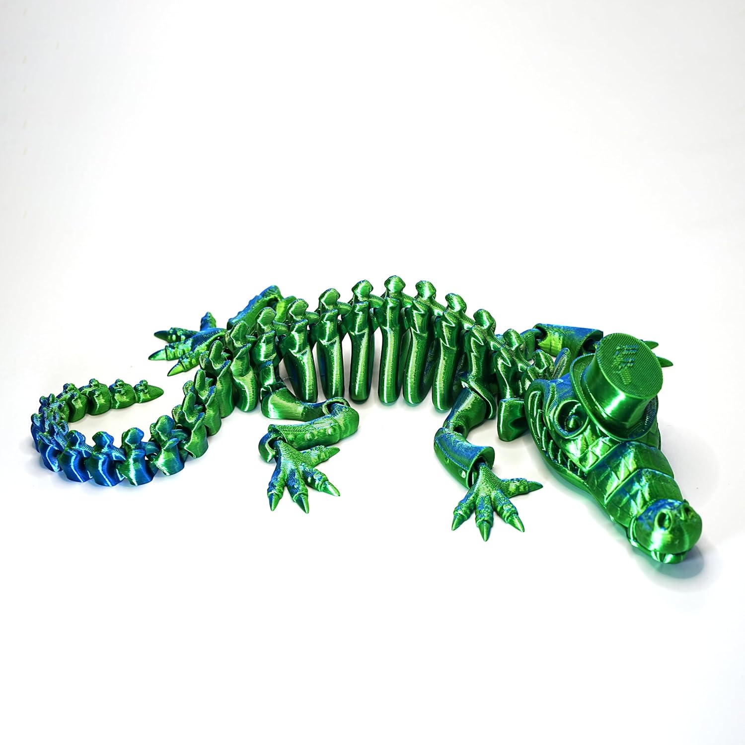 13.4-inch 3D Printed Alligator Model - Poseable Crocodile Figurine, Unique Desk Decoration for Home & Office, Stress-Relieving Sensory Gift, Ideal Present for Animal Lovers and Holidays (green/purple)