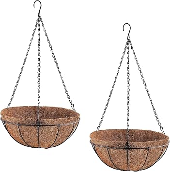 Orgrimmar 2 Pack 8" Metal Hanging Planter Basket with Coco Coir Liner, Small Round Wire Plant Holder with Chain for Hanging Plant and Flower