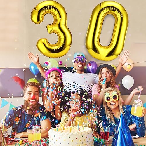 Miniatura 5 de Gejoy Globos gigantes del número 30 de 40 pulgadas, globos gigantes de papel de aluminio del número 30 para decoraciones de fiesta de cumpleaños de