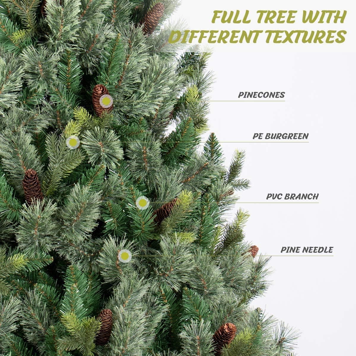 OasisCraft 7.5FT Pre-lit Christmas Tree - Carolina Pine Tree Artificial Christmas Tree, with 650 Warm Light(7.5FT)